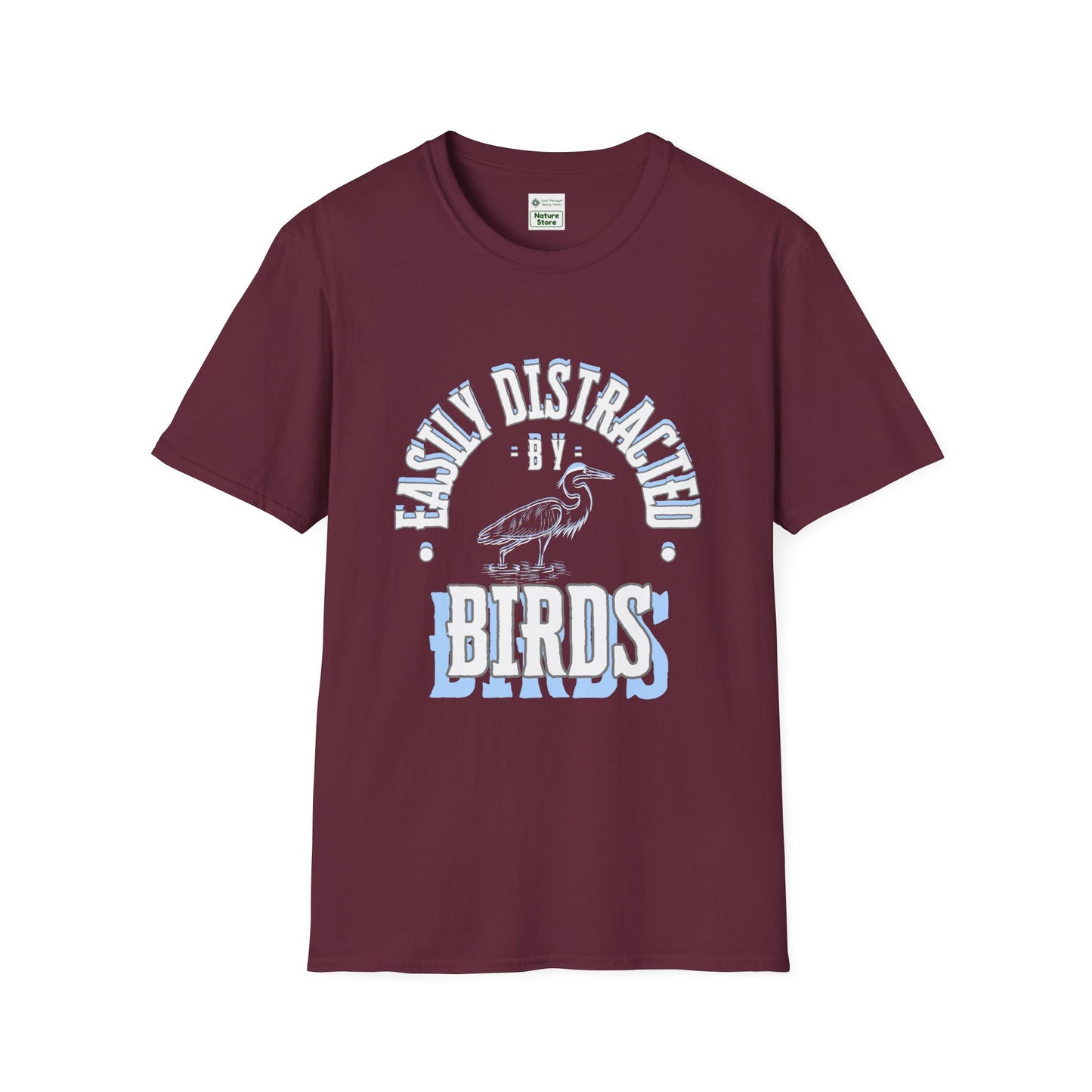 Unisex Softstyle T-Shirt, Distracted by Birds, Heron