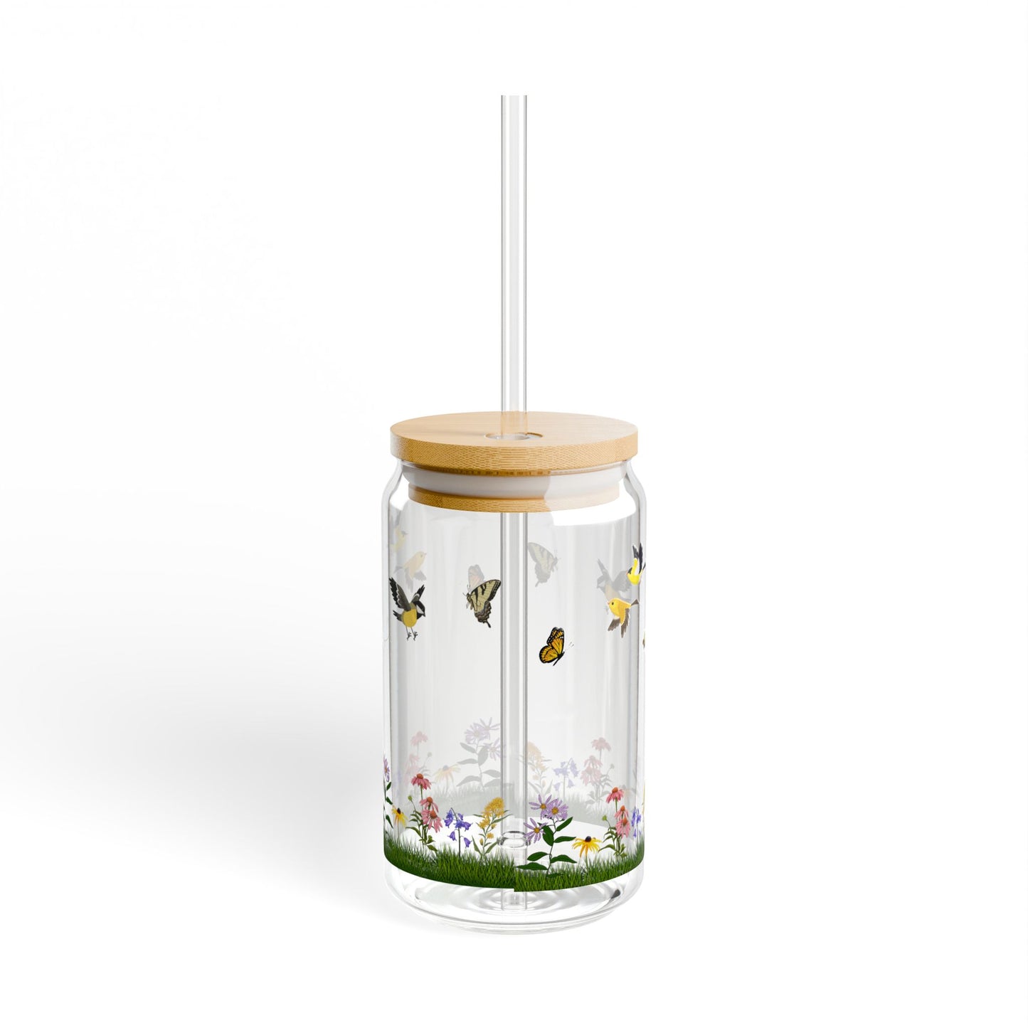 Sipper Glass, 16oz, Native Plants, Birds & Pollinators
