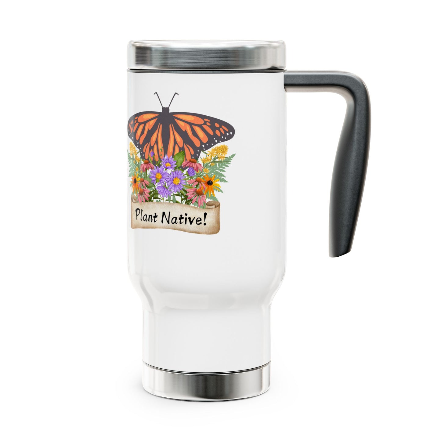 Stainless Steel Travel Mug, Monarch Plant Native!, 14oz