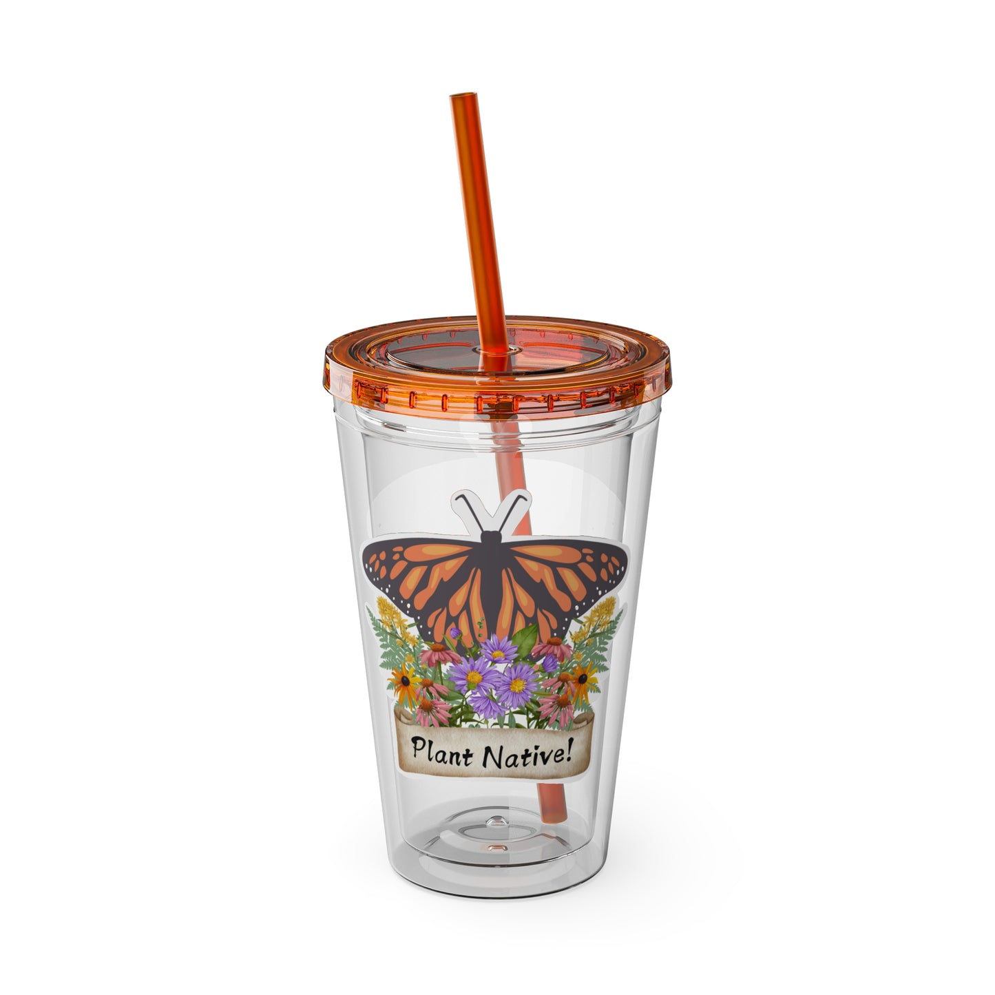 Tumbler with Straw, 16oz, Monarch Plant Native!