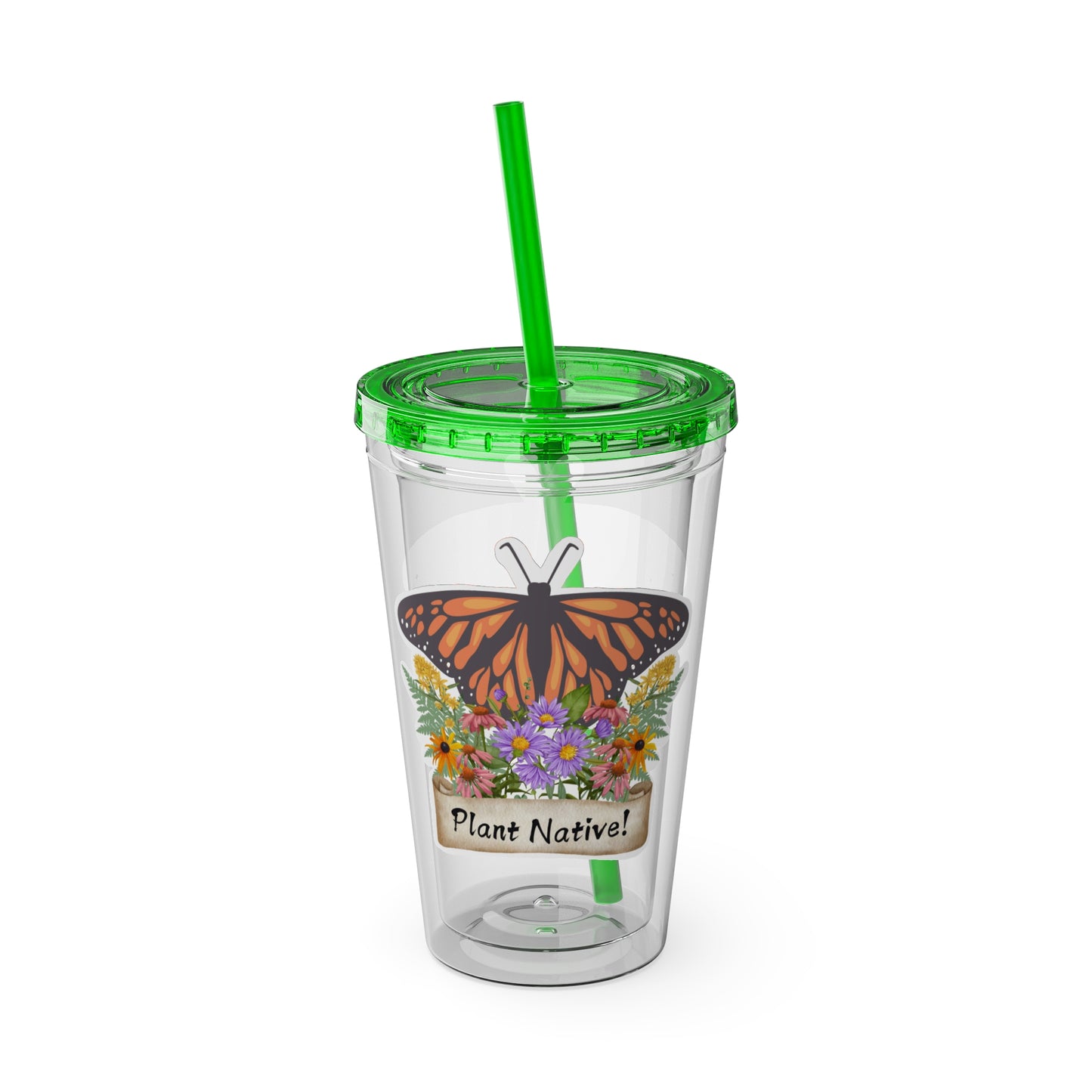 Tumbler with Straw, 16oz, I Love Native Plants, Asters