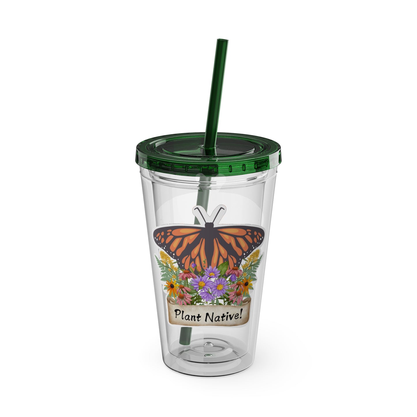 Tumbler with Straw, 16oz, I Love Native Plants, Asters