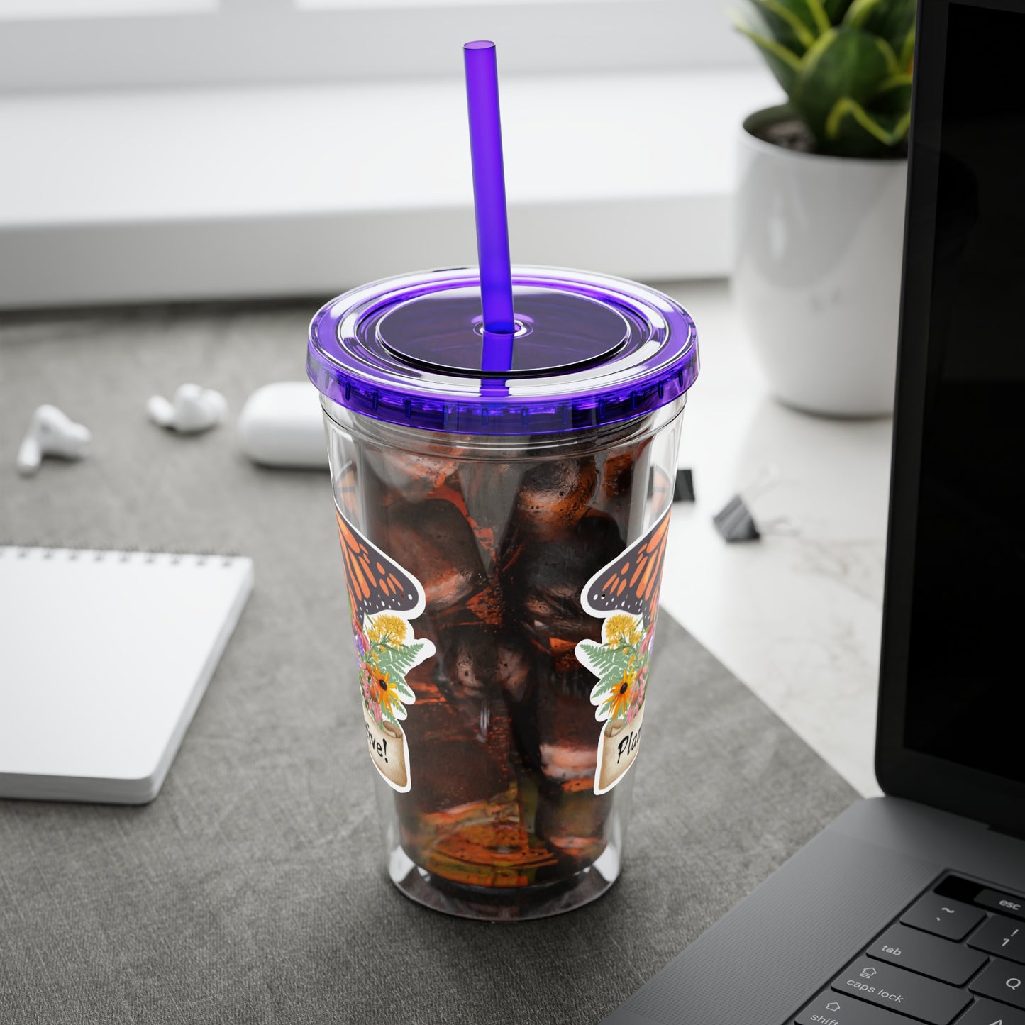 Tumbler with Straw, 16oz, I Love Native Plants, Asters