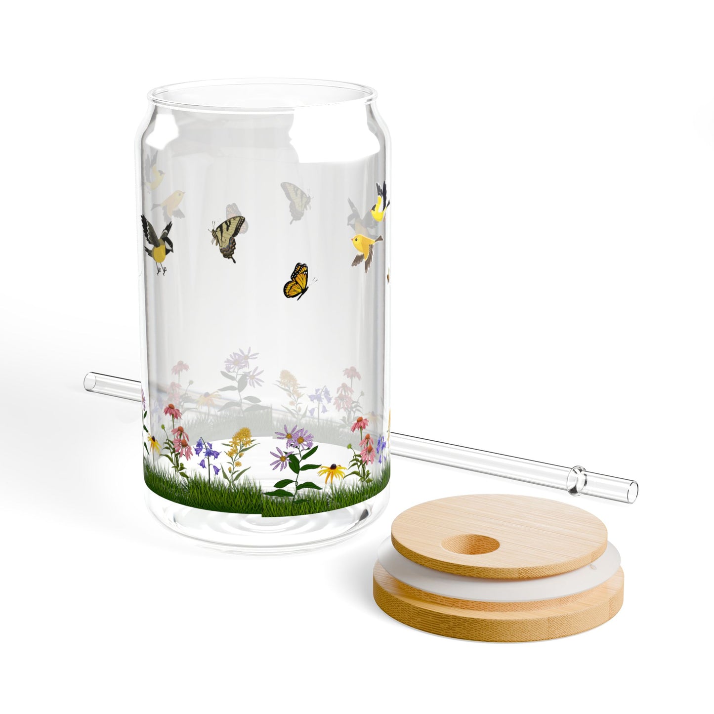 Sipper Glass, 16oz, Native Plants, Birds & Pollinators