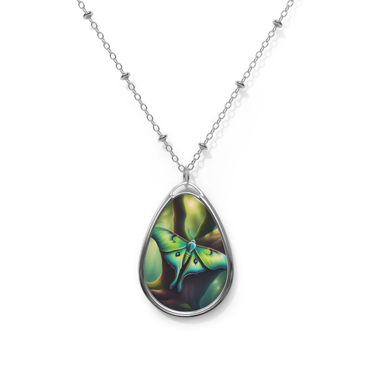 Necklace, Oval, Oak & Luna Moth