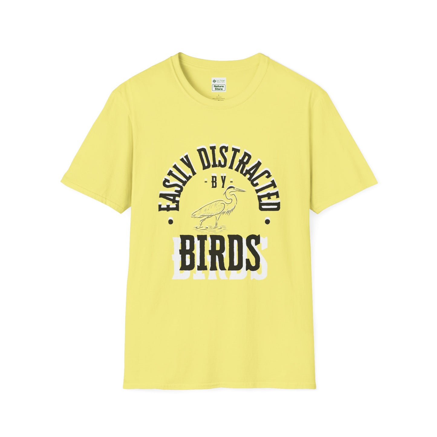 Unisex Softstyle T-Shirt, Distracted by Birds, Heron