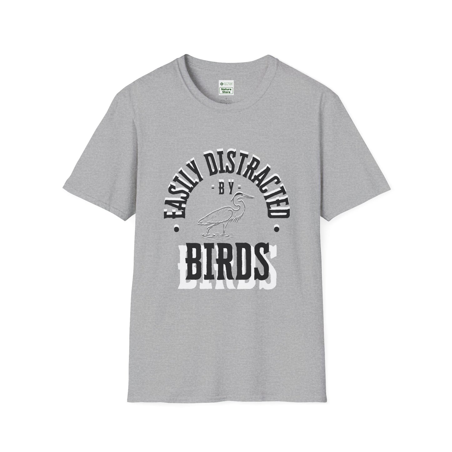Unisex Softstyle T-Shirt, Distracted by Birds, Heron