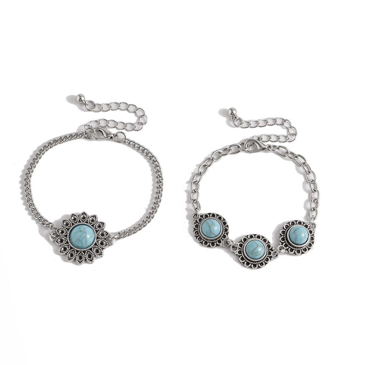 Ethnic style retro alloy turquoise bracelet Bohemian artistic bracelet set for women