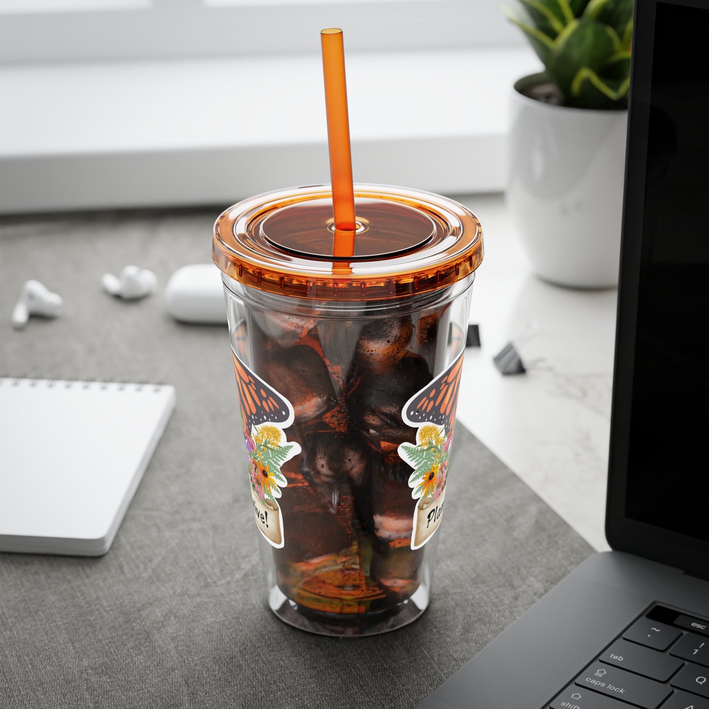 Tumbler with Straw, 16oz, I Love Native Plants, Asters