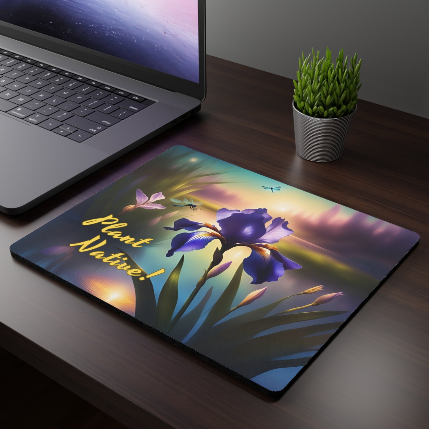 Mouse Pad, Blue Flag Iris & Dragonfly