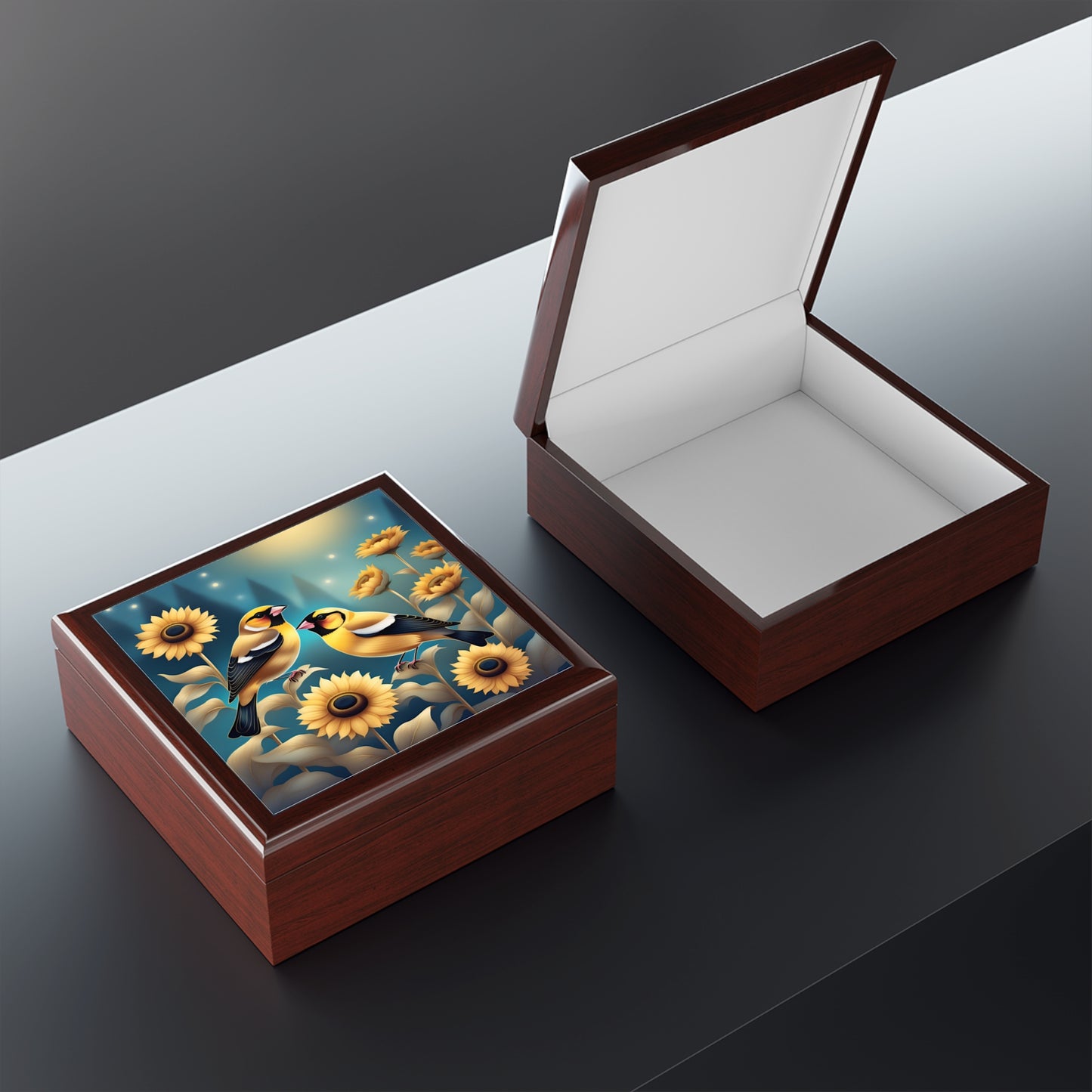 Jewelry Box, Sunflowers & Goldfinches