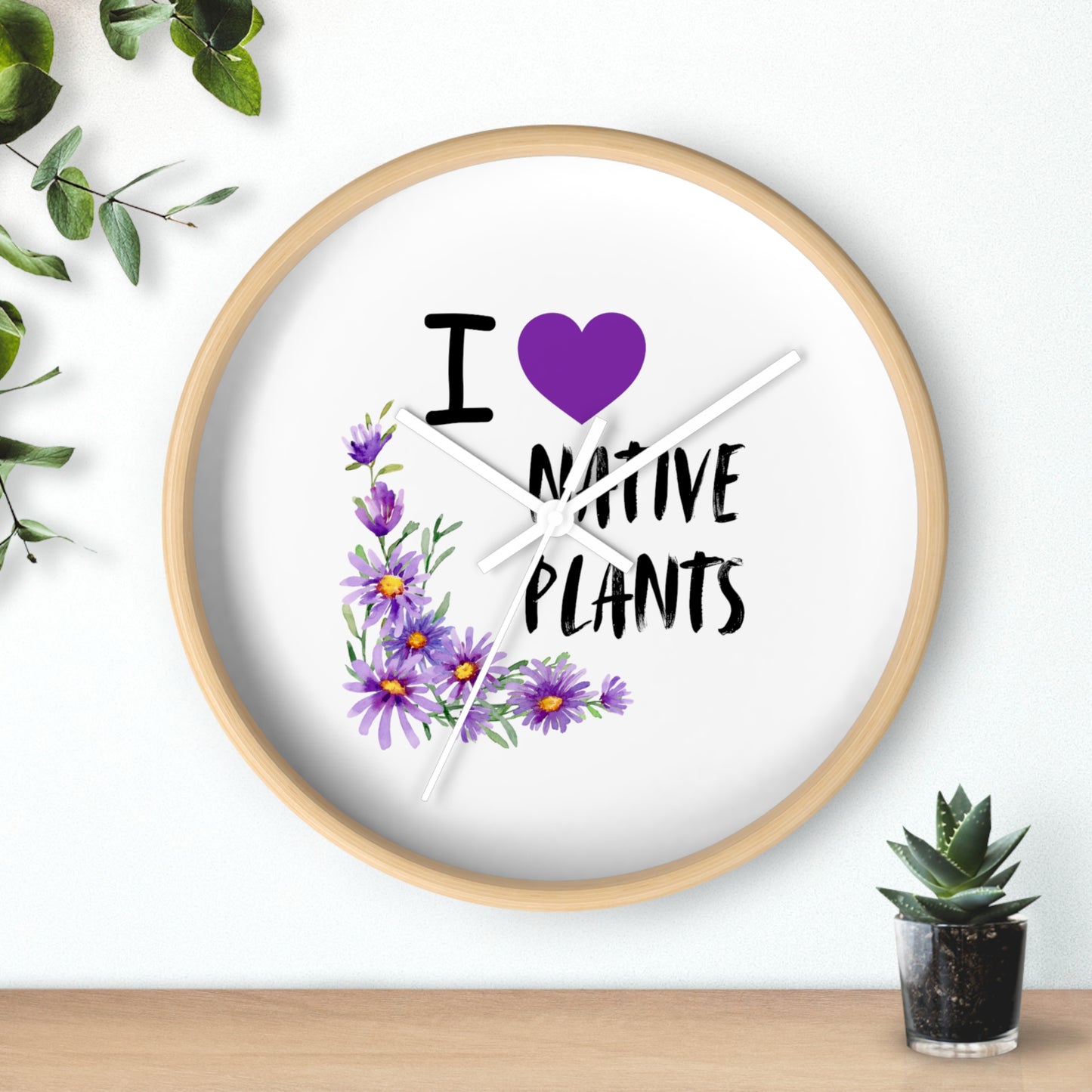 Wall Clock, I Love Native Plants, Asters