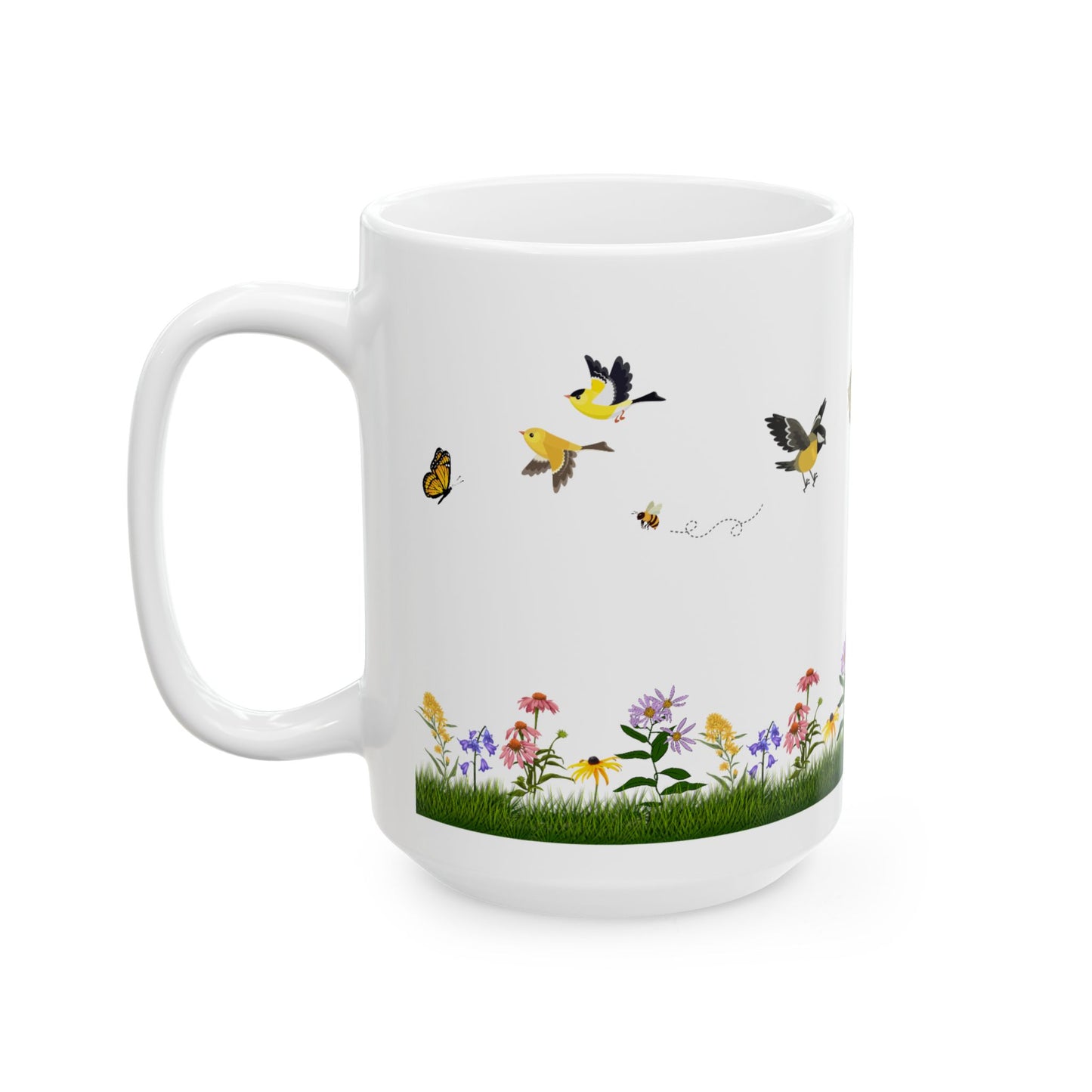 Ceramic Mug, (11oz, 15oz), Native Plants, Birds & Pollinators