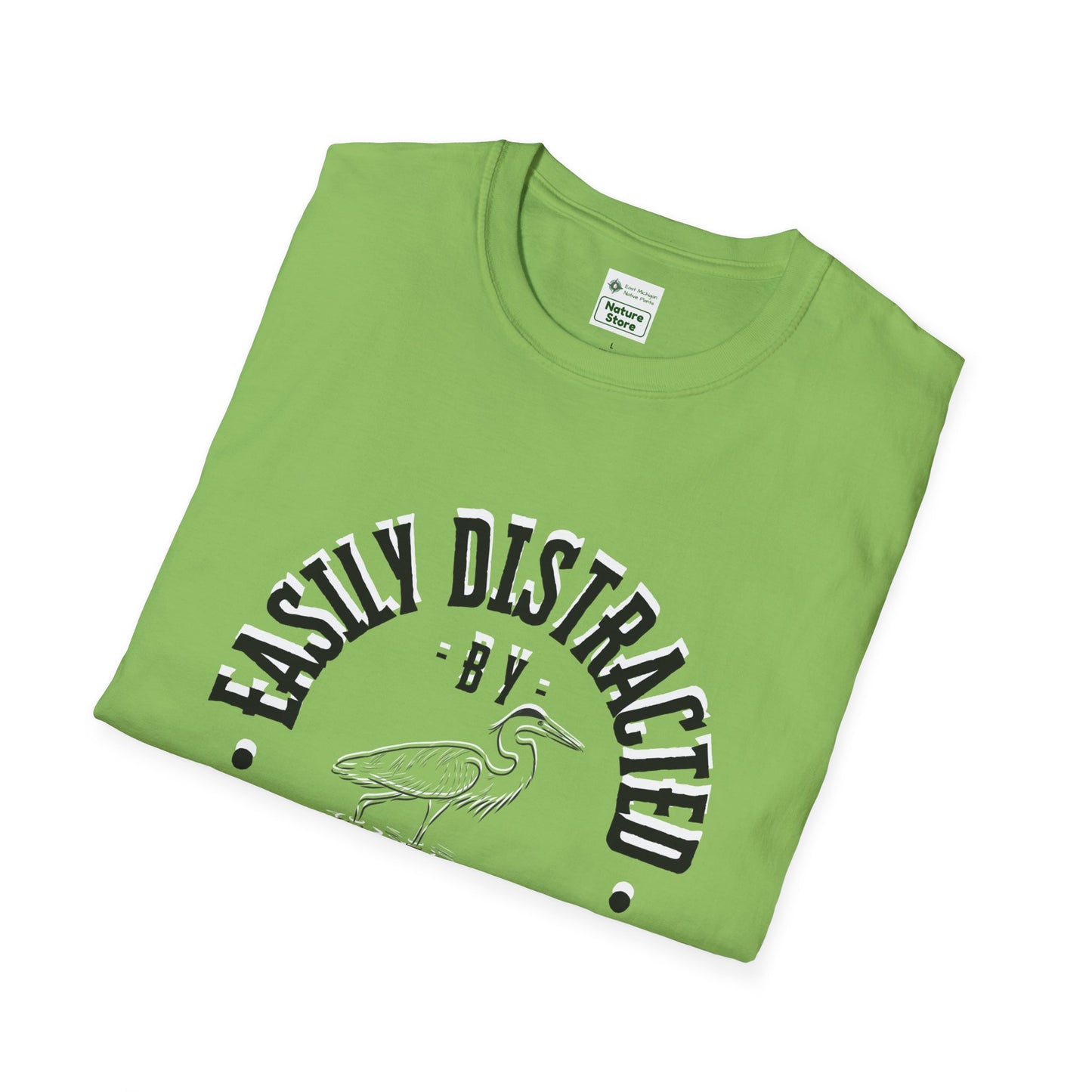 Unisex Softstyle T-Shirt, Distracted by Birds, Heron
