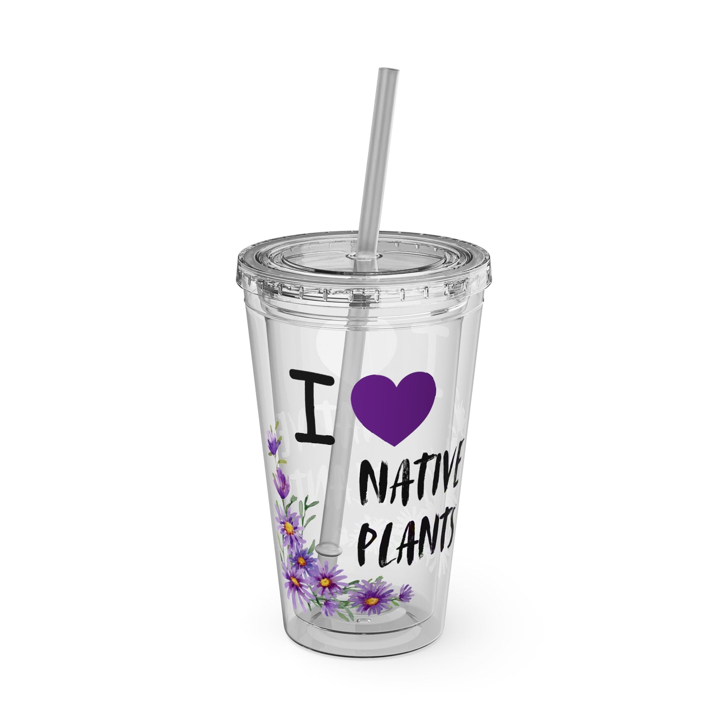 Tumbler with Straw, 16oz, I Love Native Plants, Asters