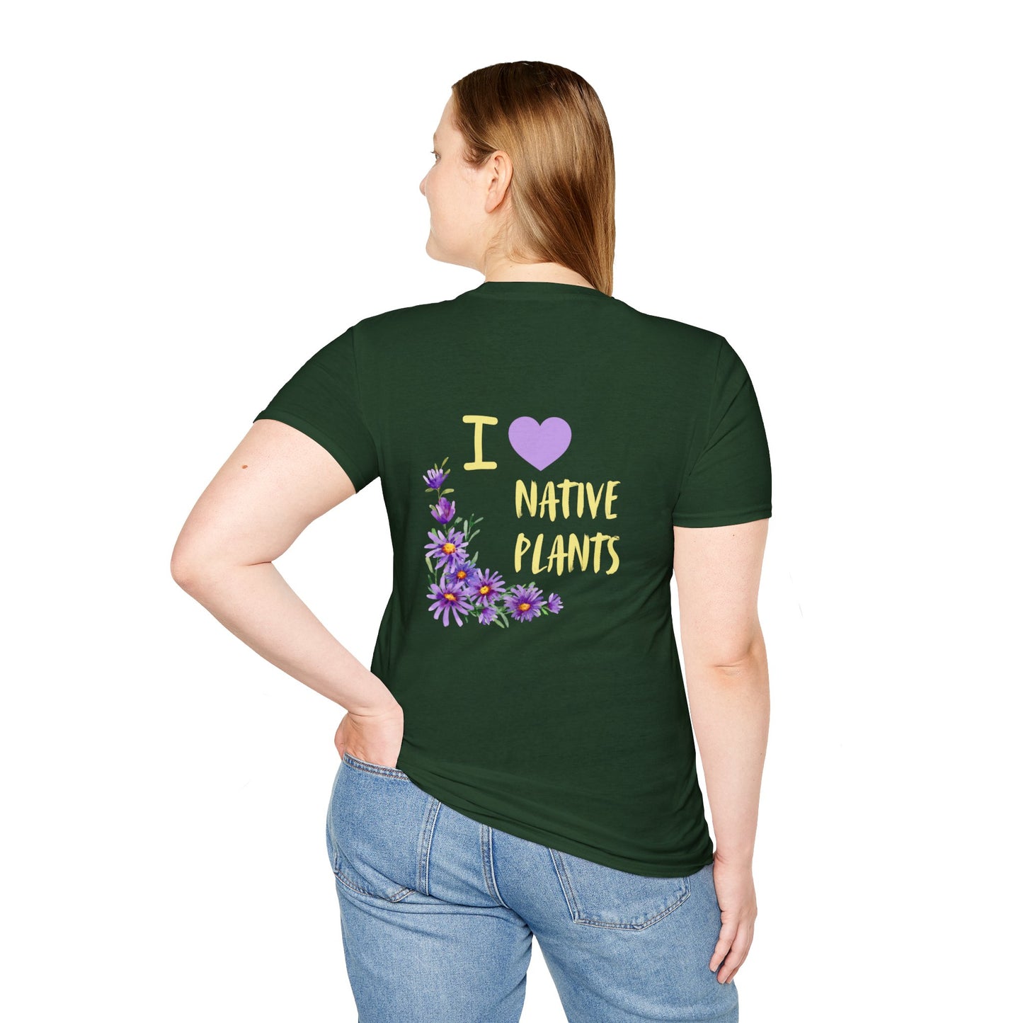 Unisex Softstyle T-Shirt I Love Native Plants, Asters (Back)