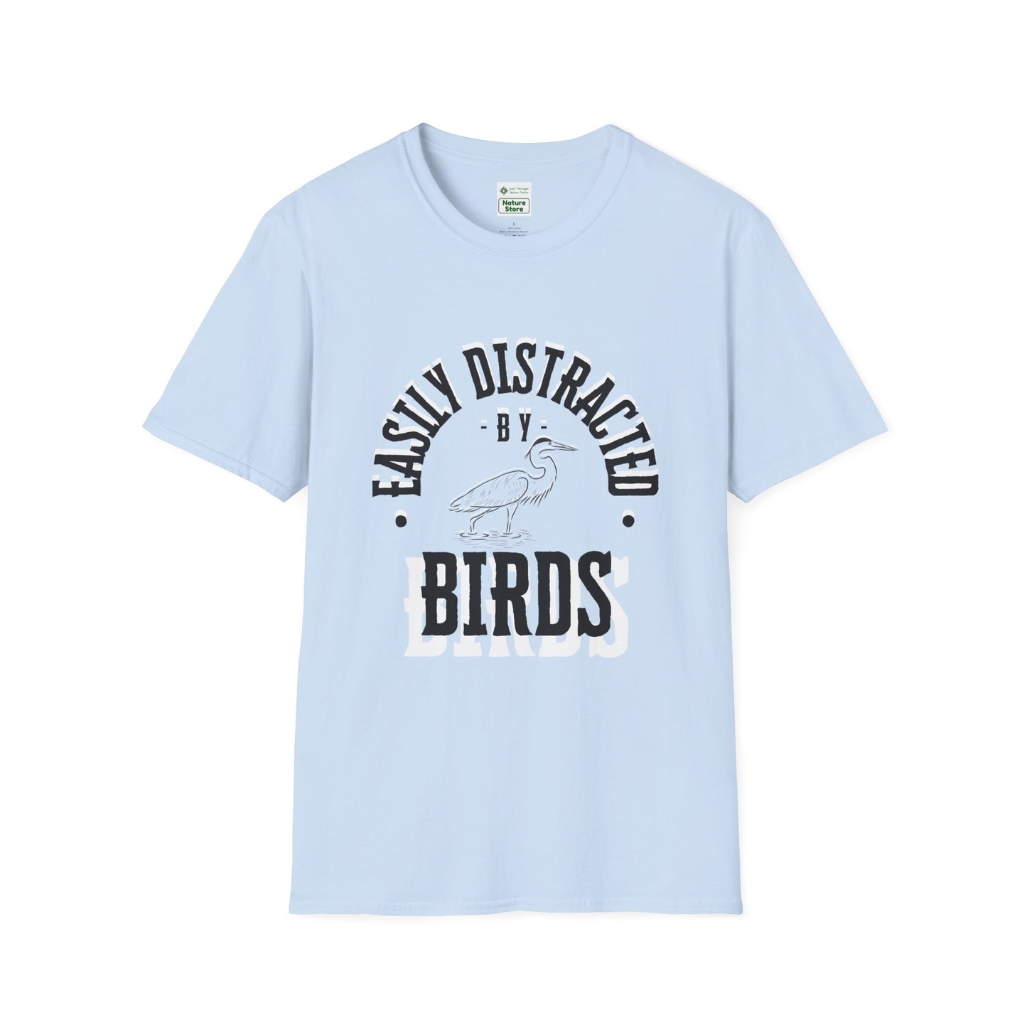 Unisex Softstyle T-Shirt, Distracted by Birds, Heron