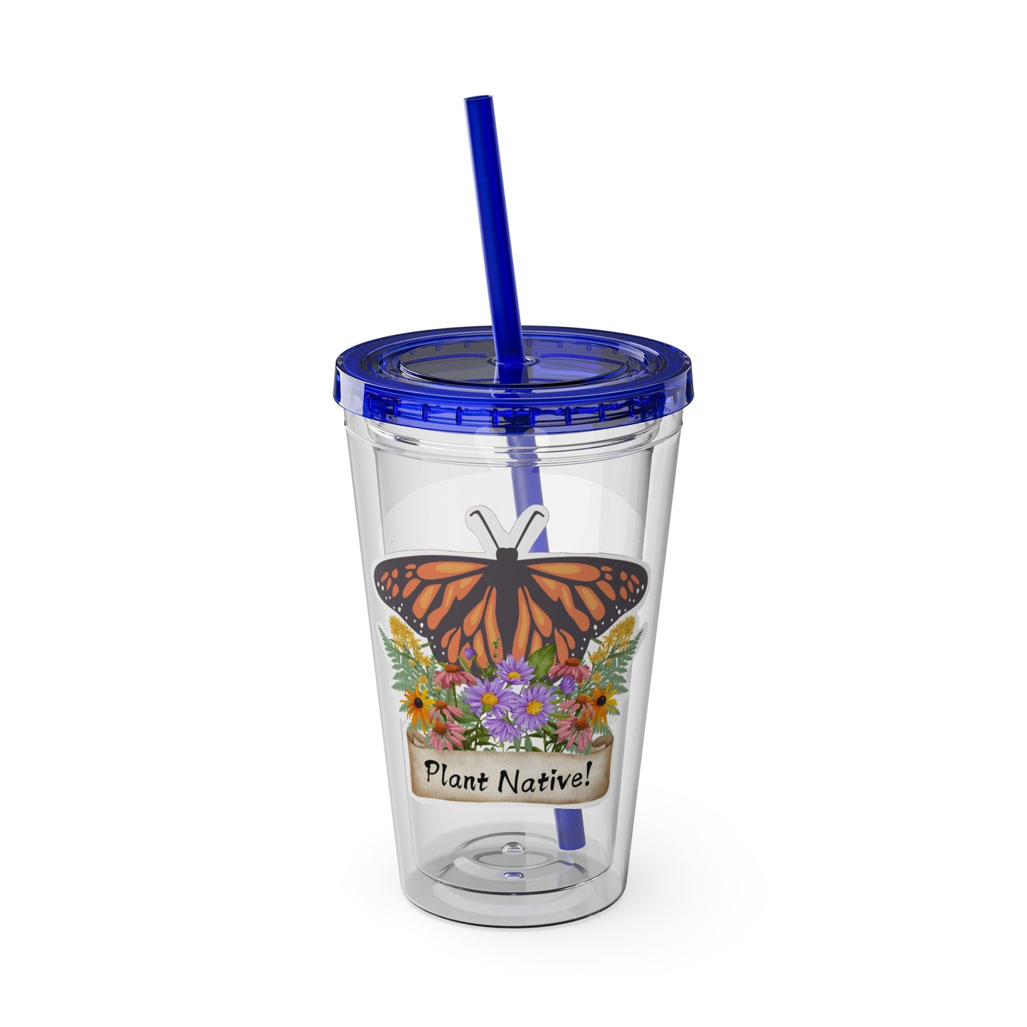 Tumbler with Straw, 16oz, I Love Native Plants, Asters
