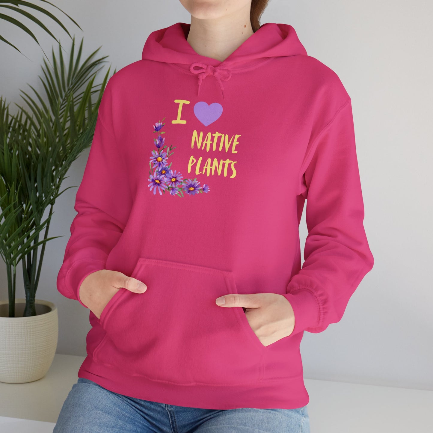 Unisex Hooded Sweatshirt, I Love Native Plants, Asters
