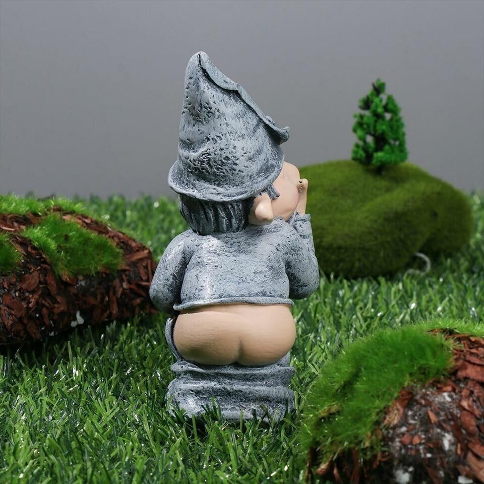 THE PERFECT PART Gnome Decor - Funny Pooping Mini Gnome Statue, Naughty Resin Garden Gnome for Decor, Naked Miniature Dwarf Gnome Figurine for Home Garden Ornament, Funny Lawn Gnome Statue