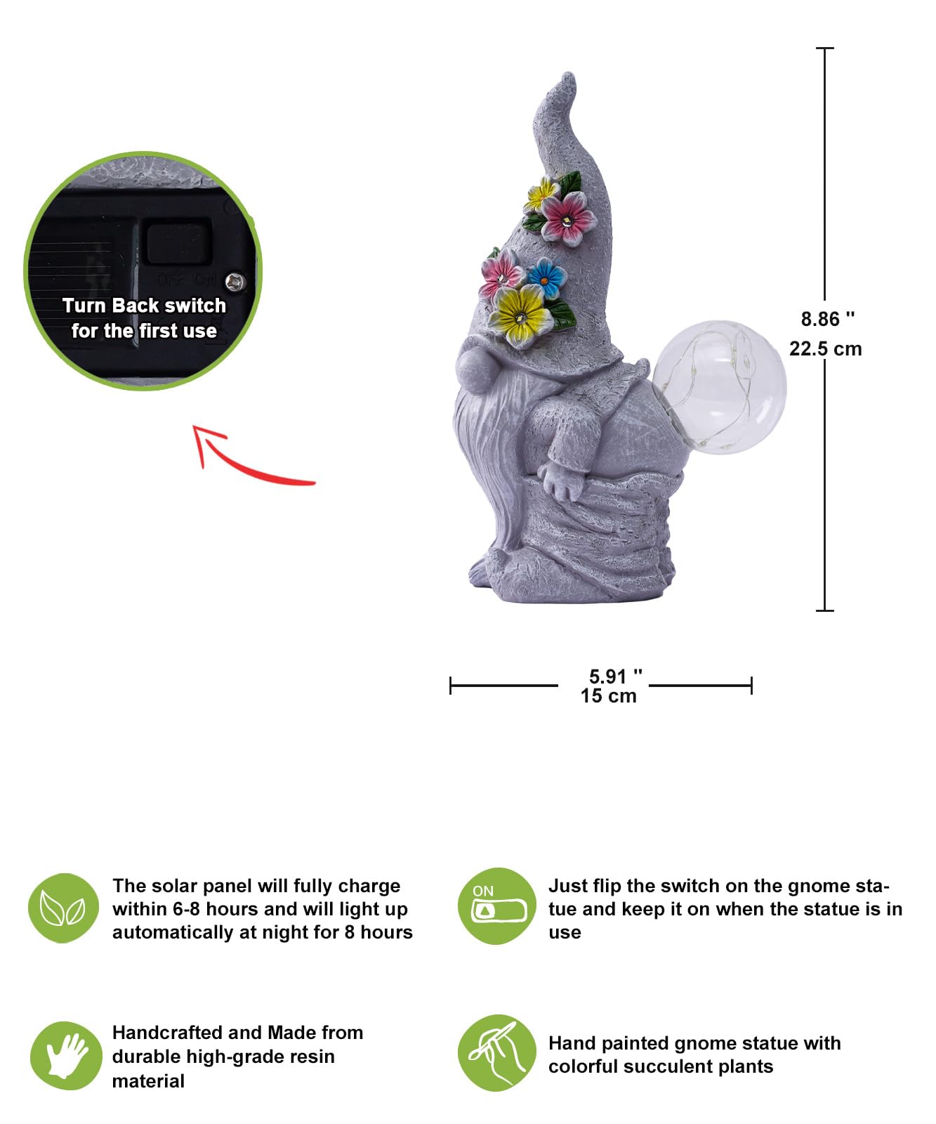 Nacome Solar Funny Gnome Statue for Garden: Outside Decor with Blow Bubbles Ball Lights Clearance for Yard Art Lawn Ornaments Porch Patio Balcony - Birthday Gifts for Grandma Mom Women