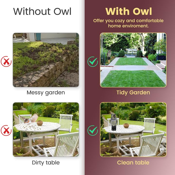 Protecker Owl Decoys to Scare Birds Squirrels Away,Fake Owl Decoys to Scare Squirrels with Rotating Head,Scarecrow Owl Decoy to Keep Birds Away,Garden Owls Bird Scare Devices for Outdoor Patios