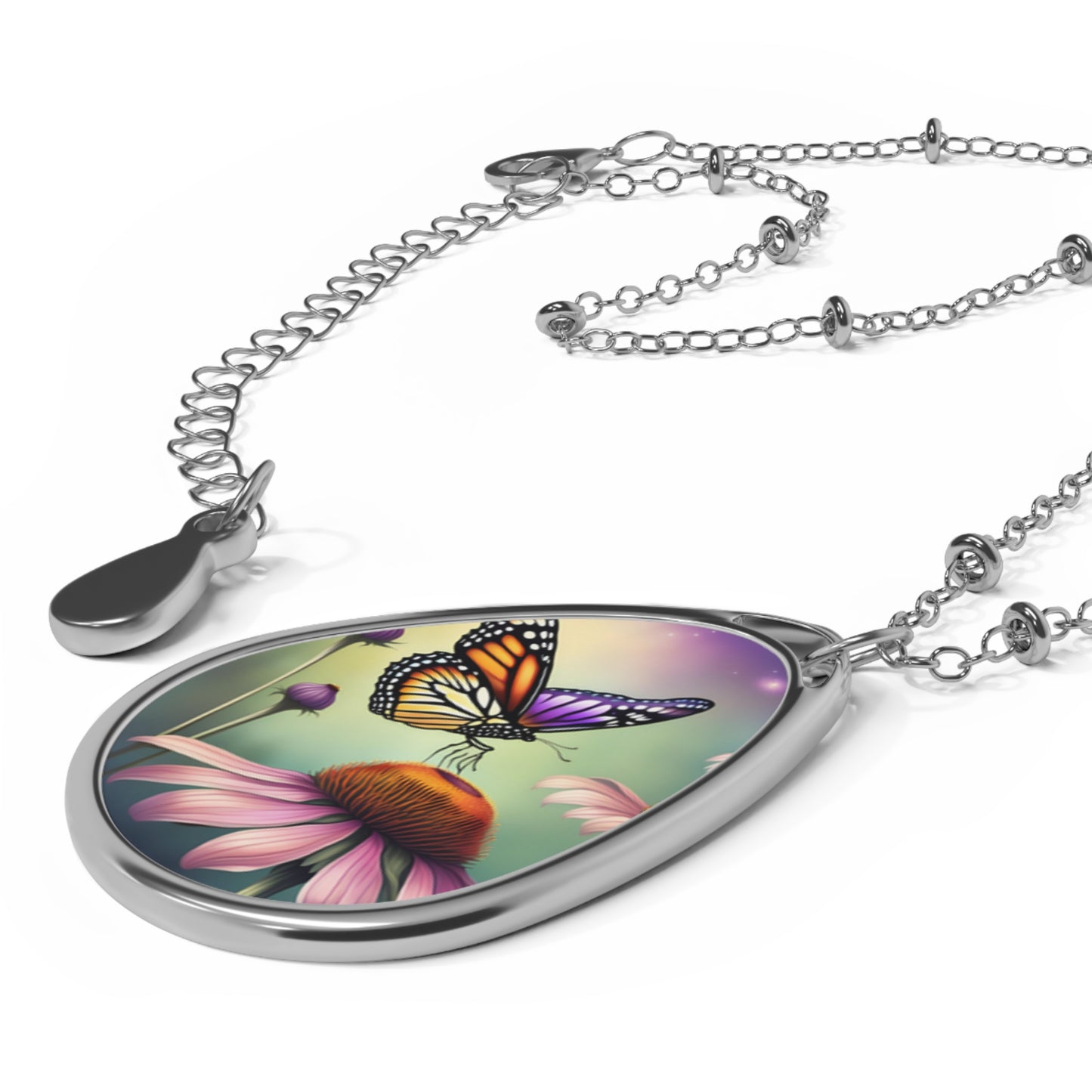 Necklace, Oval, Coneflowers & Monarch