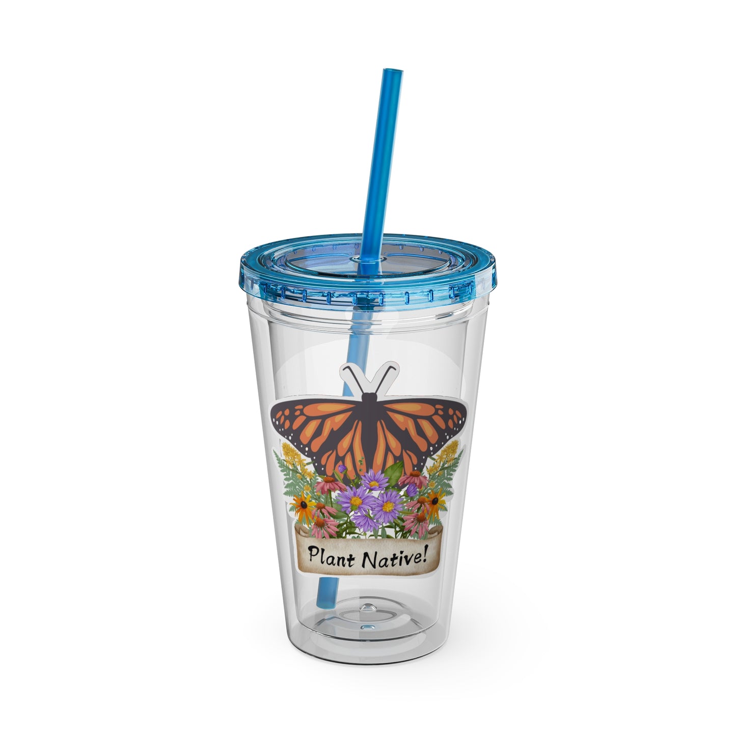 Tumbler with Straw, 16oz, I Love Native Plants, Asters