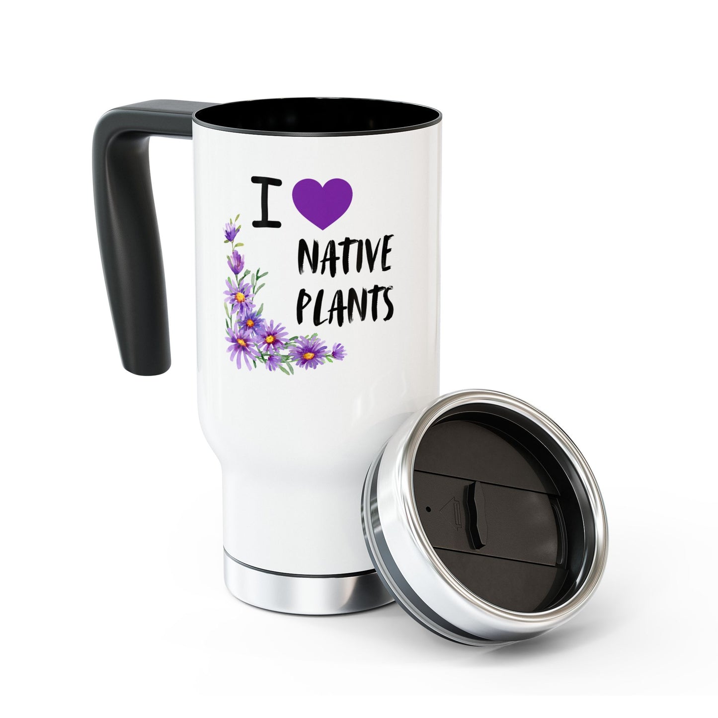 Stainless Steel Travel Mug, I Love Native Plants, Asters , 14oz
