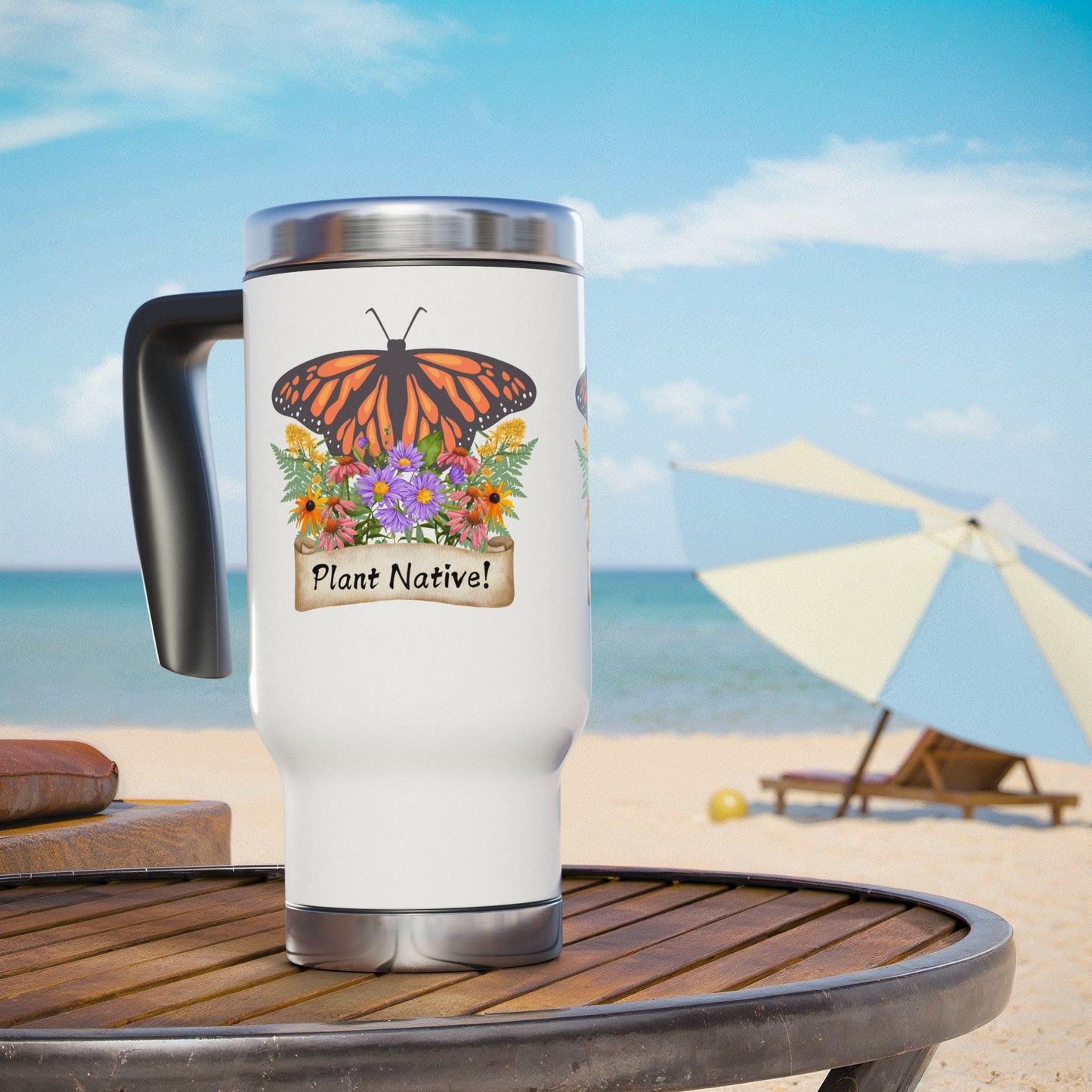 Stainless Steel Travel Mug, Monarch Plant Native!, 14oz