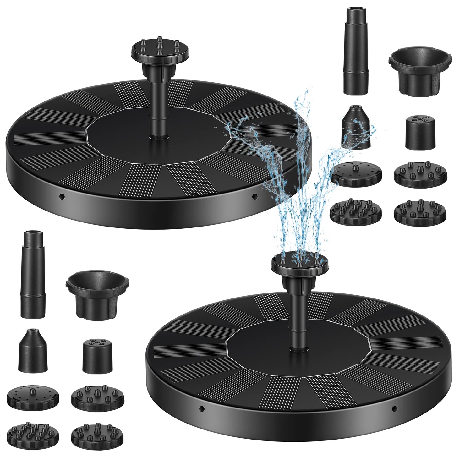 2 Packs Solar Bird Bath Fountain Pump Solar Fountain with 6 Nozzle Solar Powered Bird Bath Floating Solar Fountain Panel Bird Bath Fountain Solar Water Fountain for Garden Fish Tank Pool (6.3 Inch)