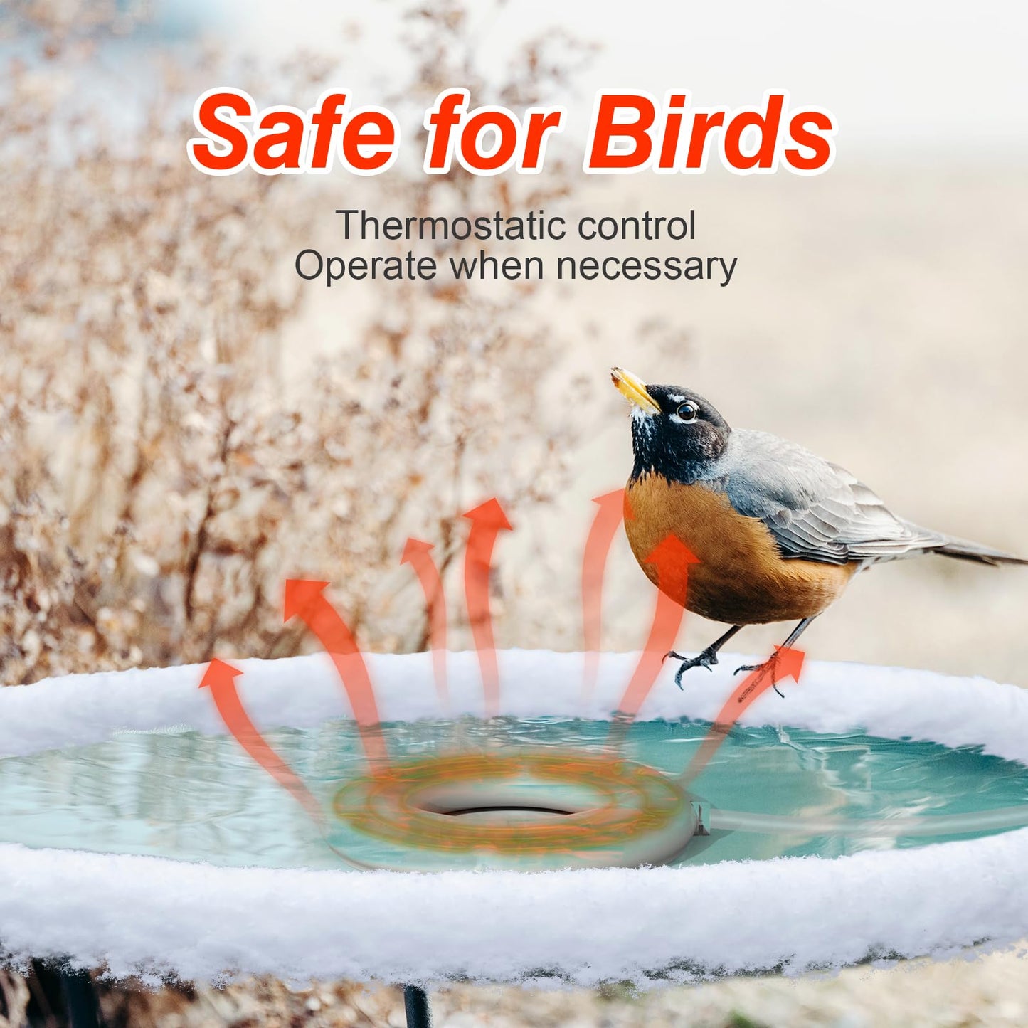 ikuchelife Bird Bath Heater for Outdoors in Winter, Pond De-icer 70W Birdbath Deicer Water Heater,Milky White Water Heater Thermostatically Controlled with Auto Shut Off Function for Garden Lawn