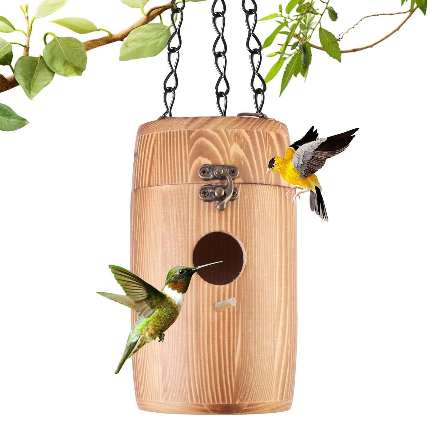 HYFPPET Hummingbird Houses,Bird Houses for Outside Hanging Wooden Wren House for Nesting Chickadee Birdhouse DIY Crafts Gift Garden Decorative Hanging Bird House for Outdoors6.7x3.95”…