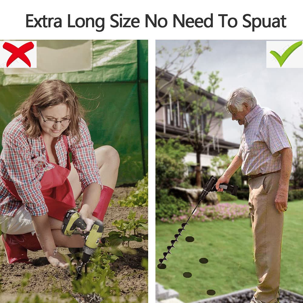 Auger Drill Bit Extended Length 32" x 2" Auger Drill Bit for Planting Bulb & Bedding Plant Auger 100% Solid Barrel-No Need to Squat Post Hole Digger for 3/8" Hex Drive Drill- Earth Auger Bulb Planter Tool