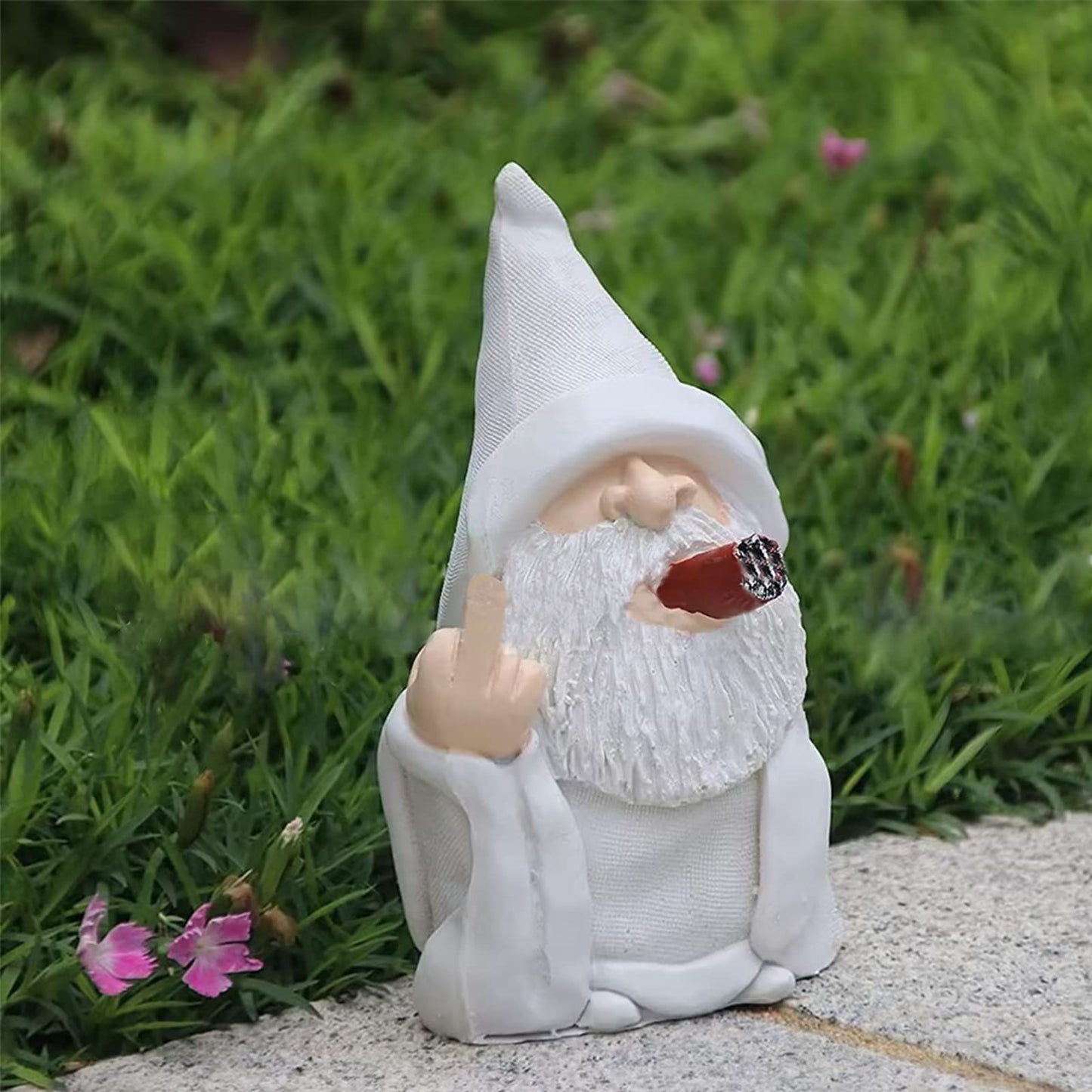 Aimery Middle Finger Figurine Ornaments, Funny Garden Gnomes Outdoor Statues 5.9 Inch Naughty Smoking Wizard Dwarf Sculpture Decoration for Lawn Patio Outside Yard Decor Housewarming Gifts