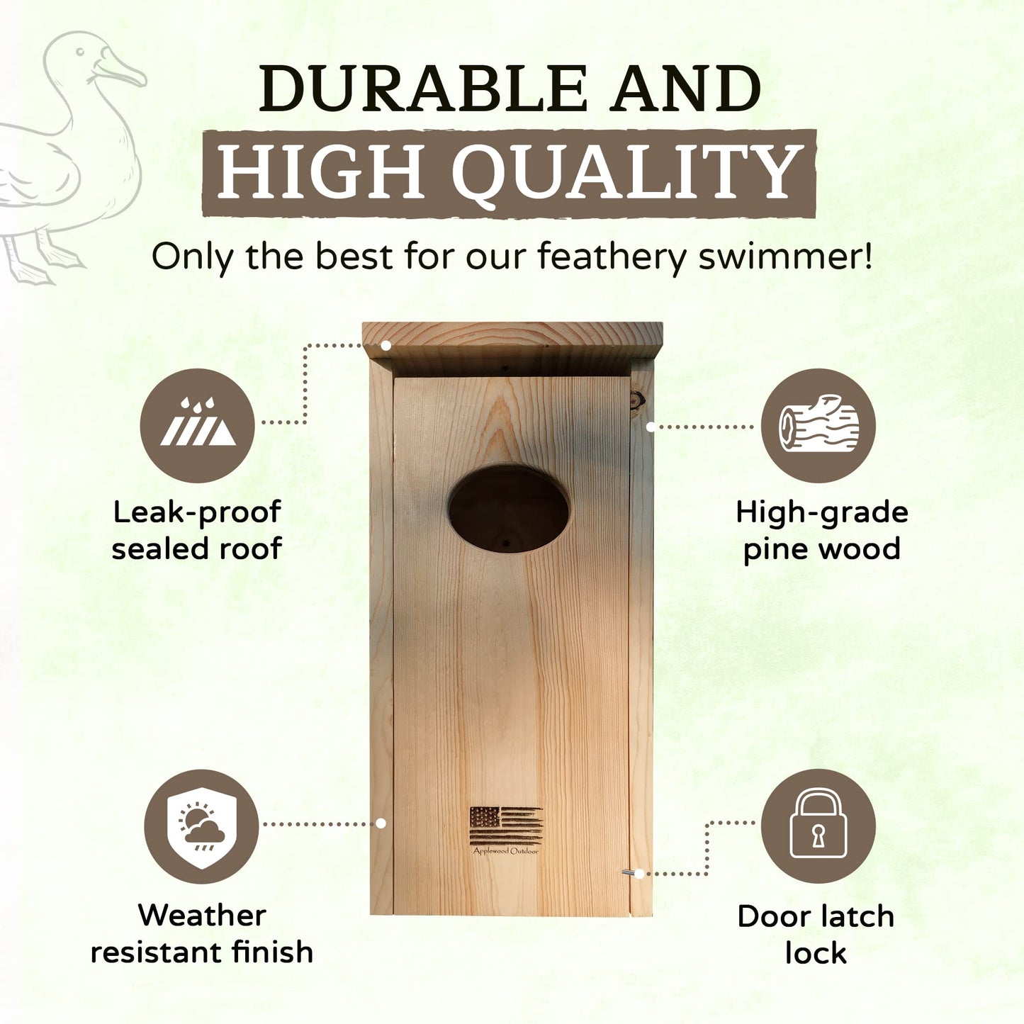 Made in USA, Premium Pine Wood Duck House, Ready to Install Nesting Box for Wood Ducks and Hooded Mergansers