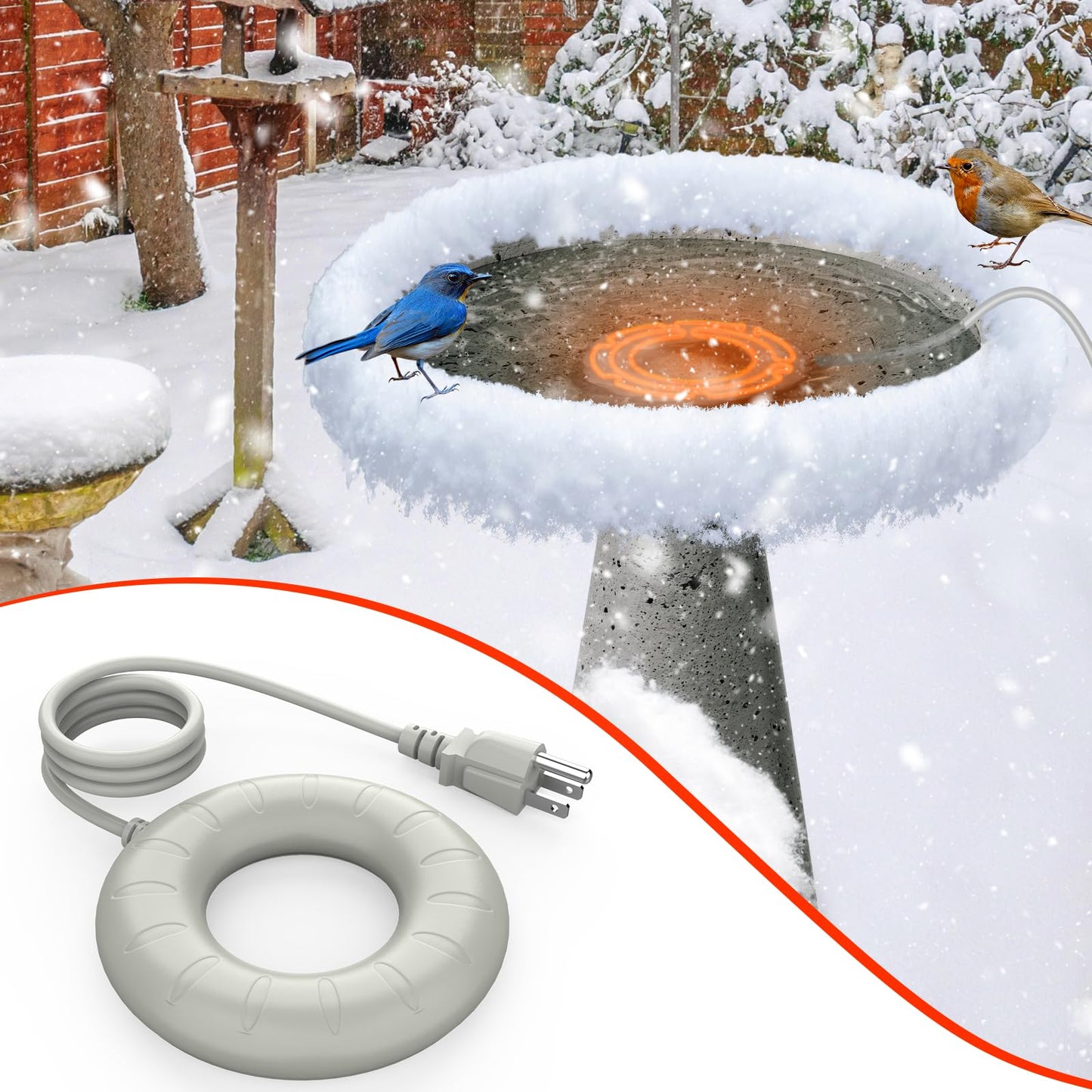 ikuchelife Bird Bath Heater for Outdoors in Winter, Pond De-icer 70W Birdbath Deicer Water Heater,Milky White Water Heater Thermostatically Controlled with Auto Shut Off Function for Garden Lawn