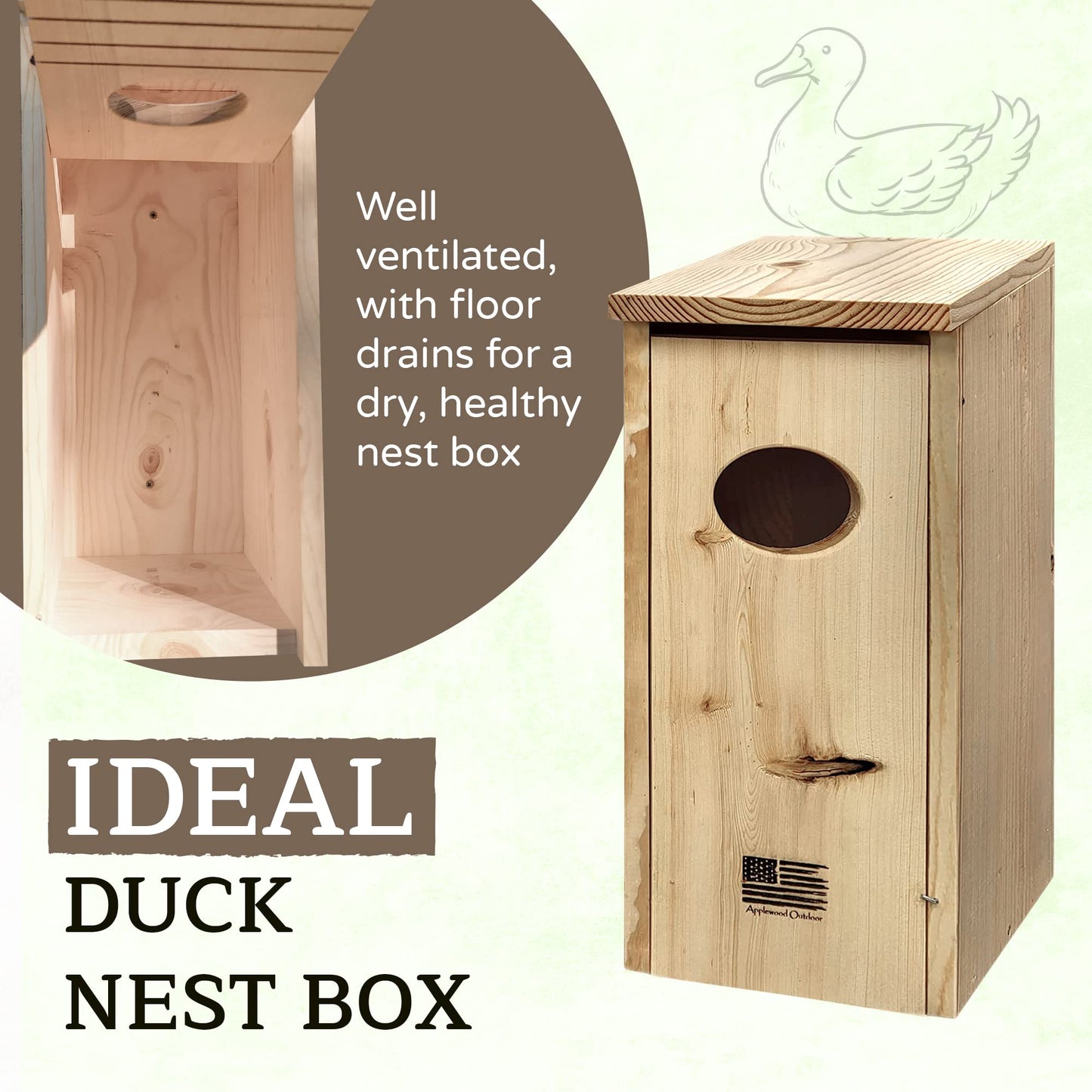 Made in USA, Premium Pine Wood Duck House, Ready to Install Nesting Box for Wood Ducks and Hooded Mergansers