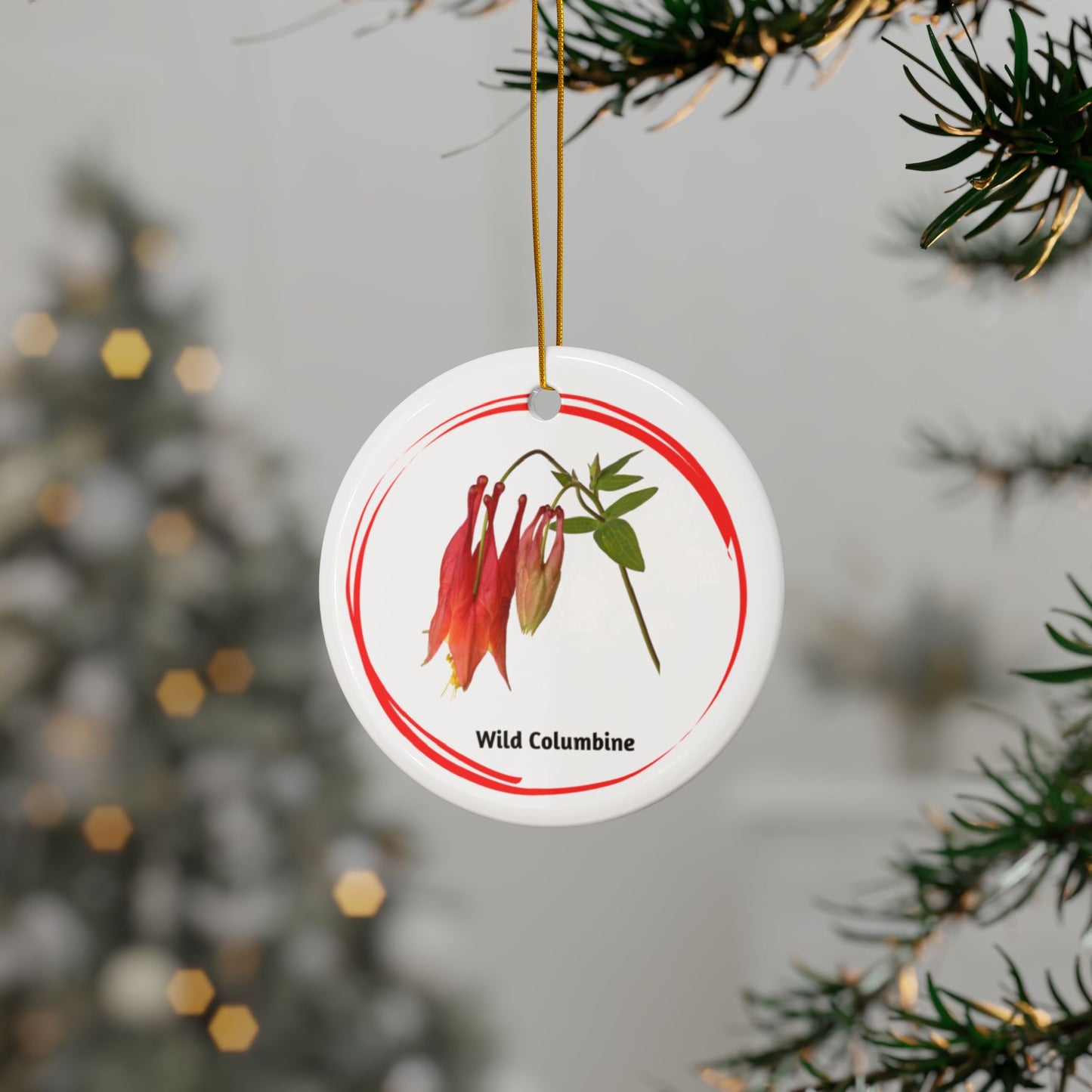 Ceramic Ornament, Wild Columbine, Double-Sided (1pc, 3pcs, 5pcs, 10pcs)