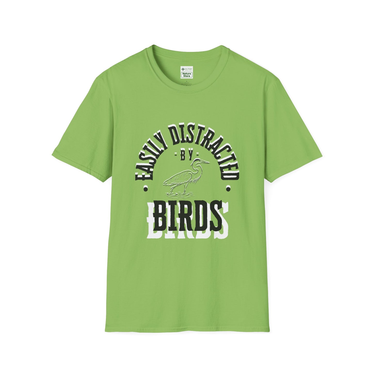 Unisex Softstyle T-Shirt, Distracted by Birds, Heron