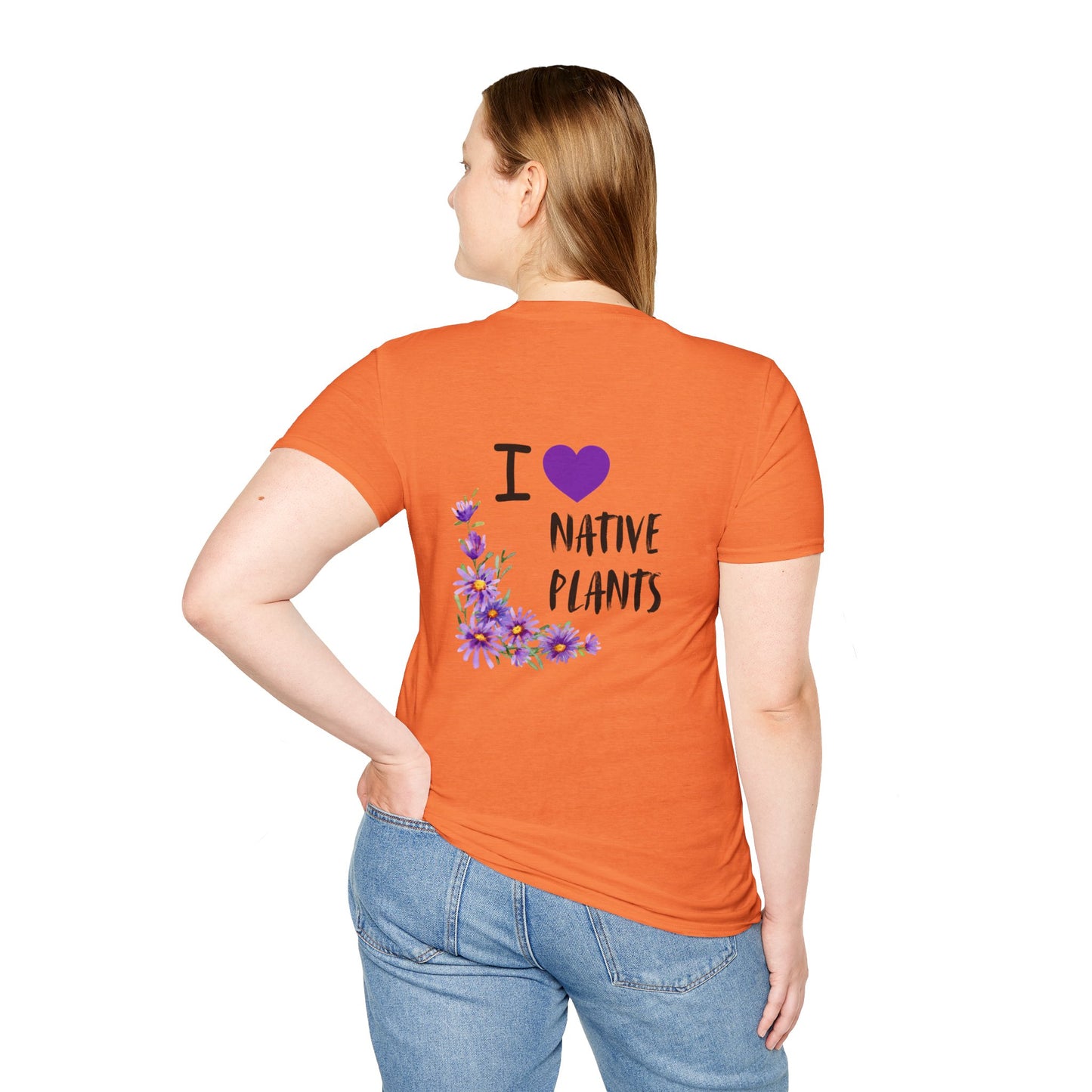 Unisex Softstyle T-Shirt I Love Native Plants, Asters (Back)