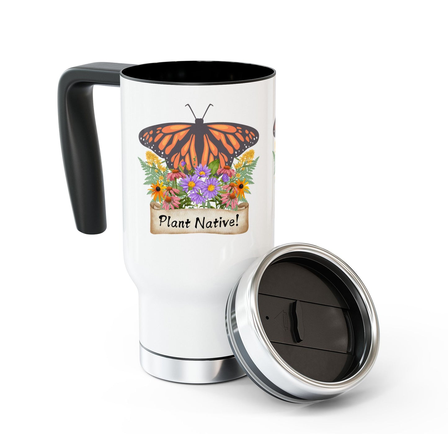 Stainless Steel Travel Mug, Monarch Plant Native!, 14oz