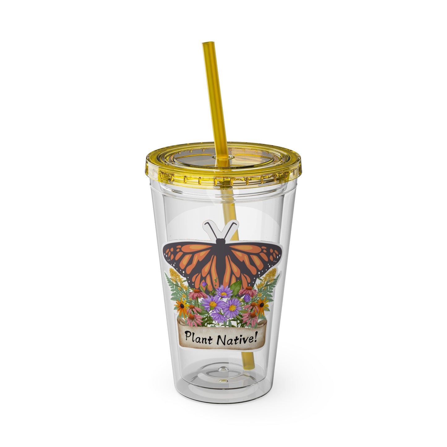 Tumbler with Straw, 16oz, I Love Native Plants, Asters