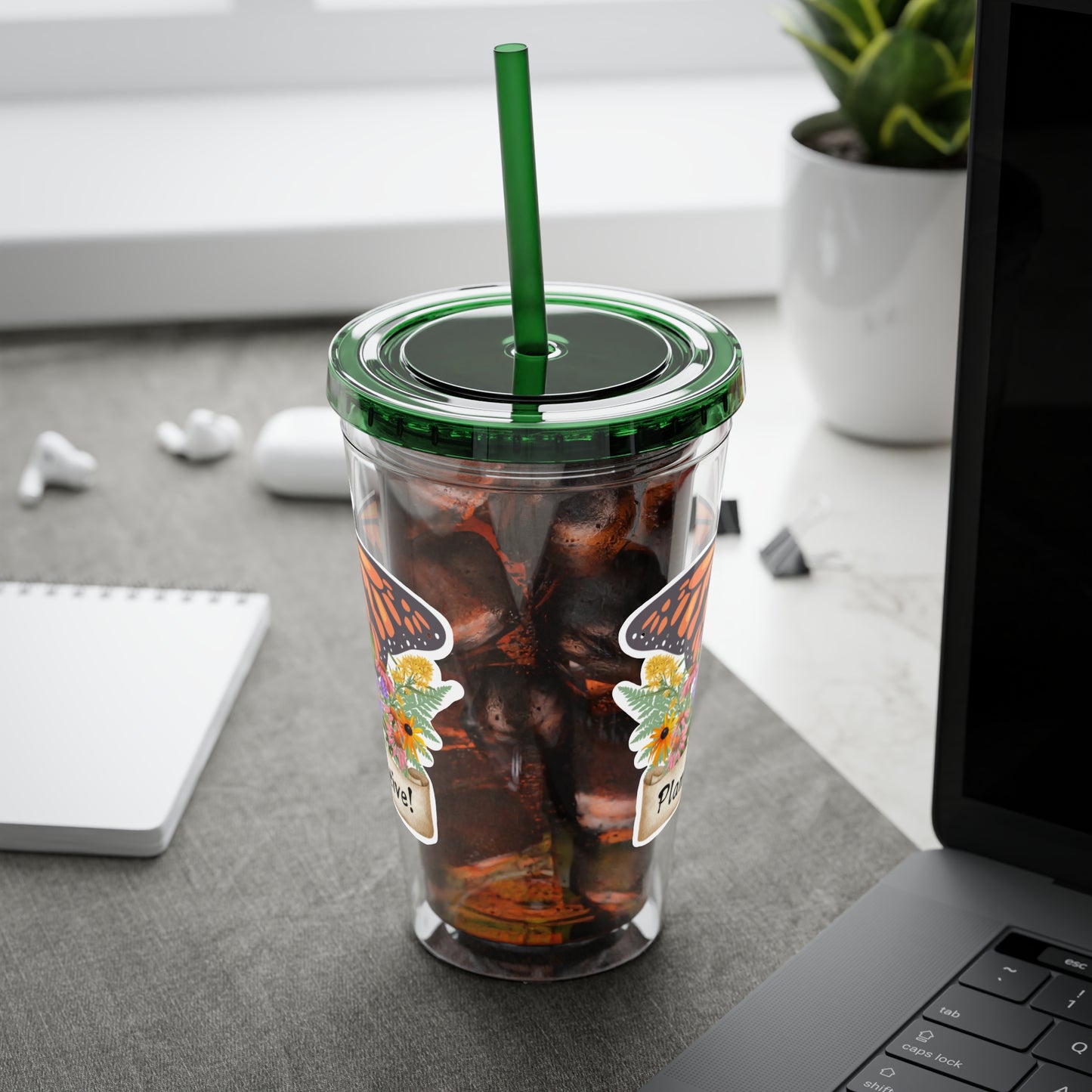 Tumbler with Straw, 16oz, I Love Native Plants, Asters