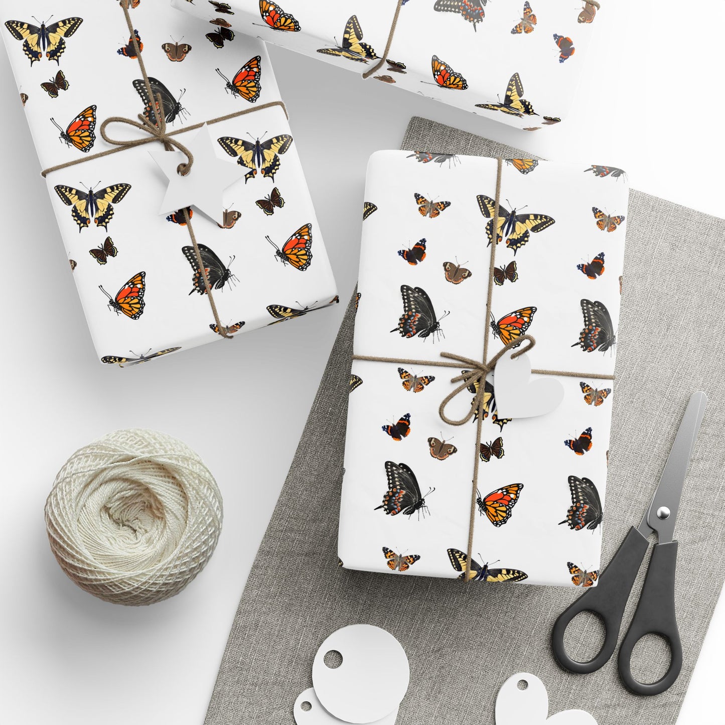 Wrapping Paper, Native Butterflies - White