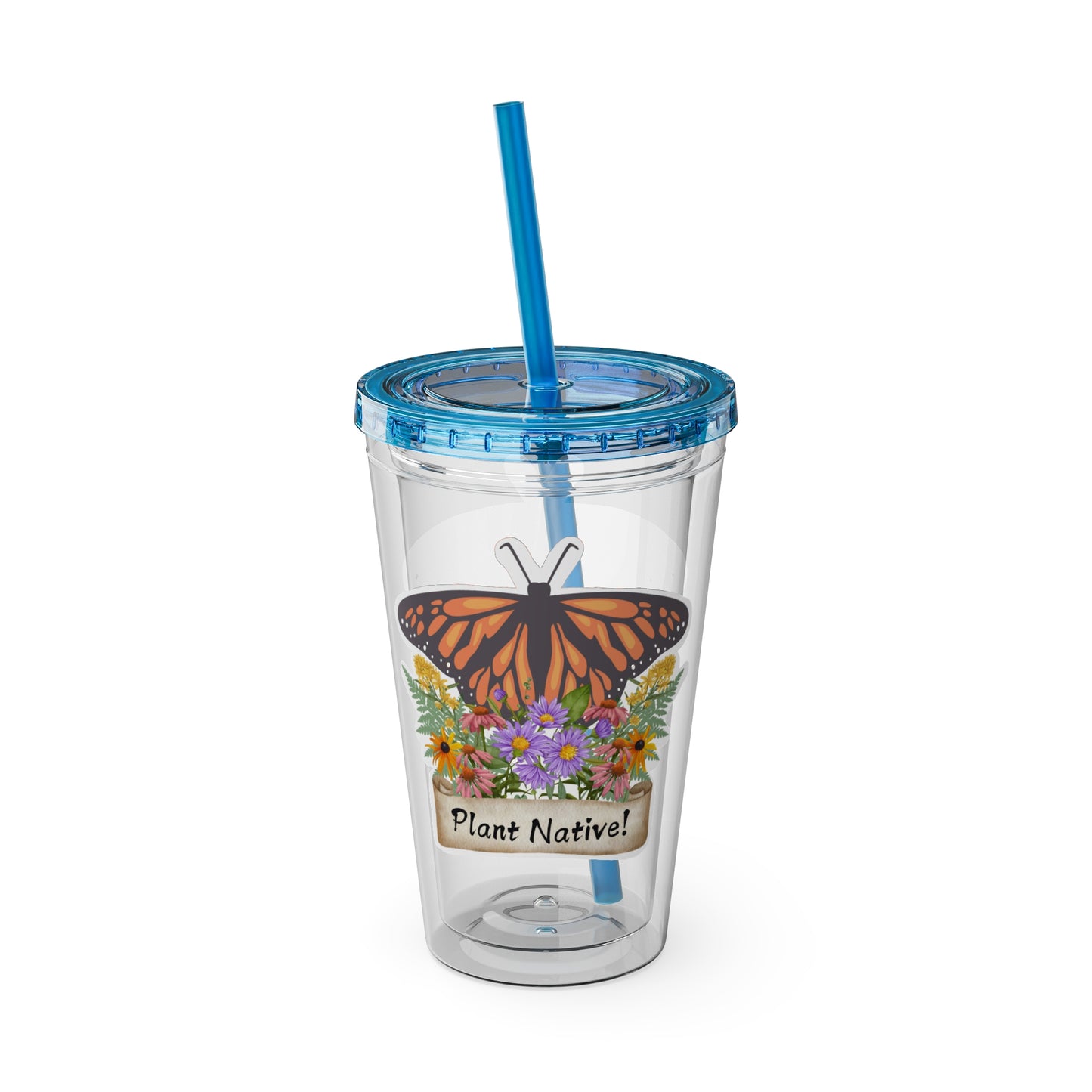 Tumbler with Straw, 16oz, I Love Native Plants, Asters