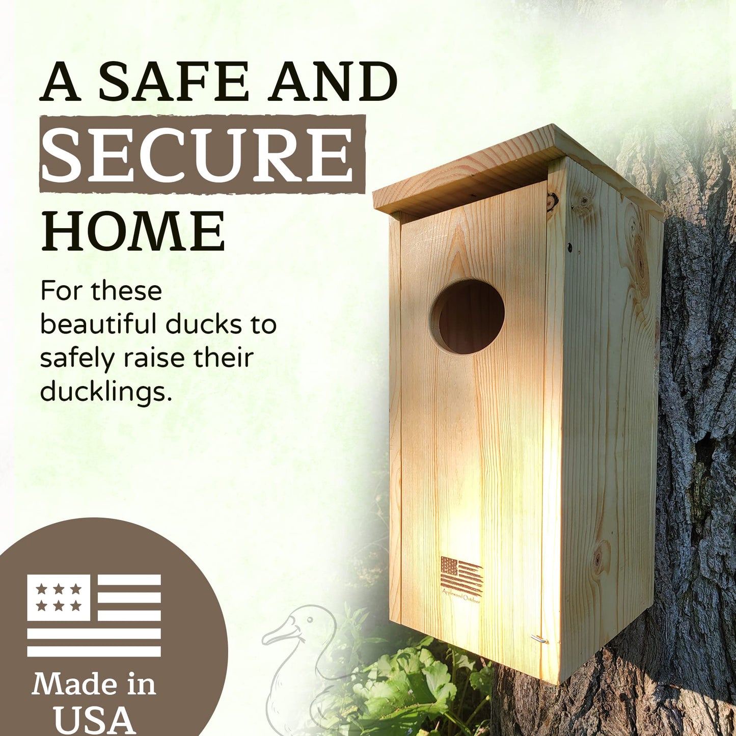 Made in USA, Premium Pine Wood Duck House, Ready to Install Nesting Box for Wood Ducks and Hooded Mergansers