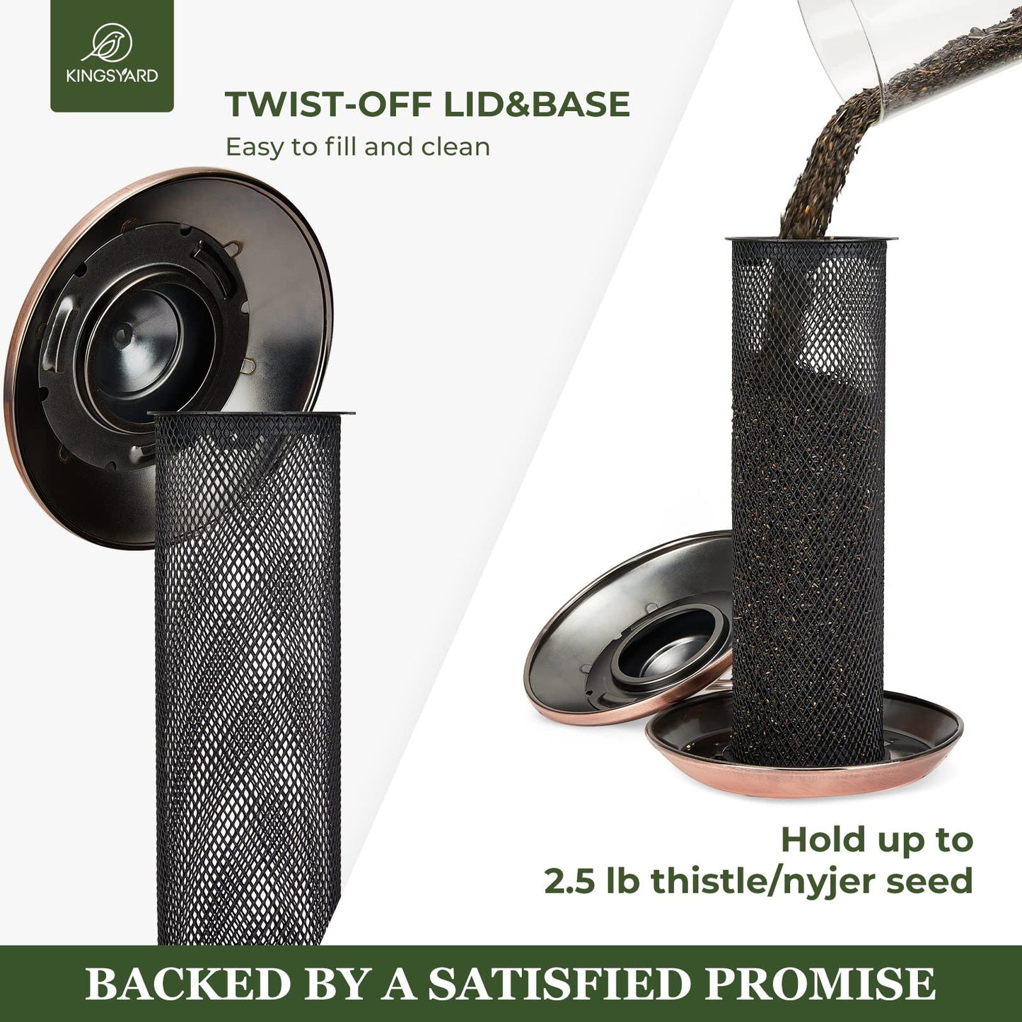 Kingsyard Metal Mesh Tube Bird Feeders for Outdoor Hanging, Finch Bird Feeder for Nyjer/Thistle Seed, 2.5 lbs Large Capacity (Antique Copper)