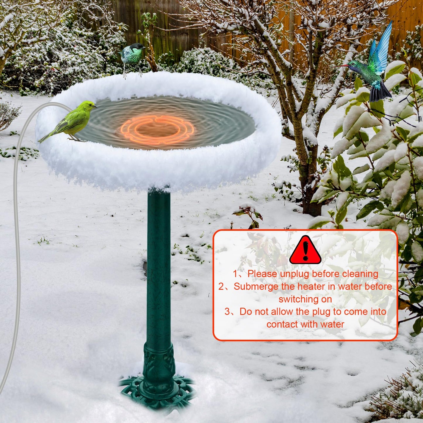 ikuchelife Bird Bath Heater for Outdoors in Winter, Pond De-icer 70W Birdbath Deicer Water Heater,Milky White Water Heater Thermostatically Controlled with Auto Shut Off Function for Garden Lawn