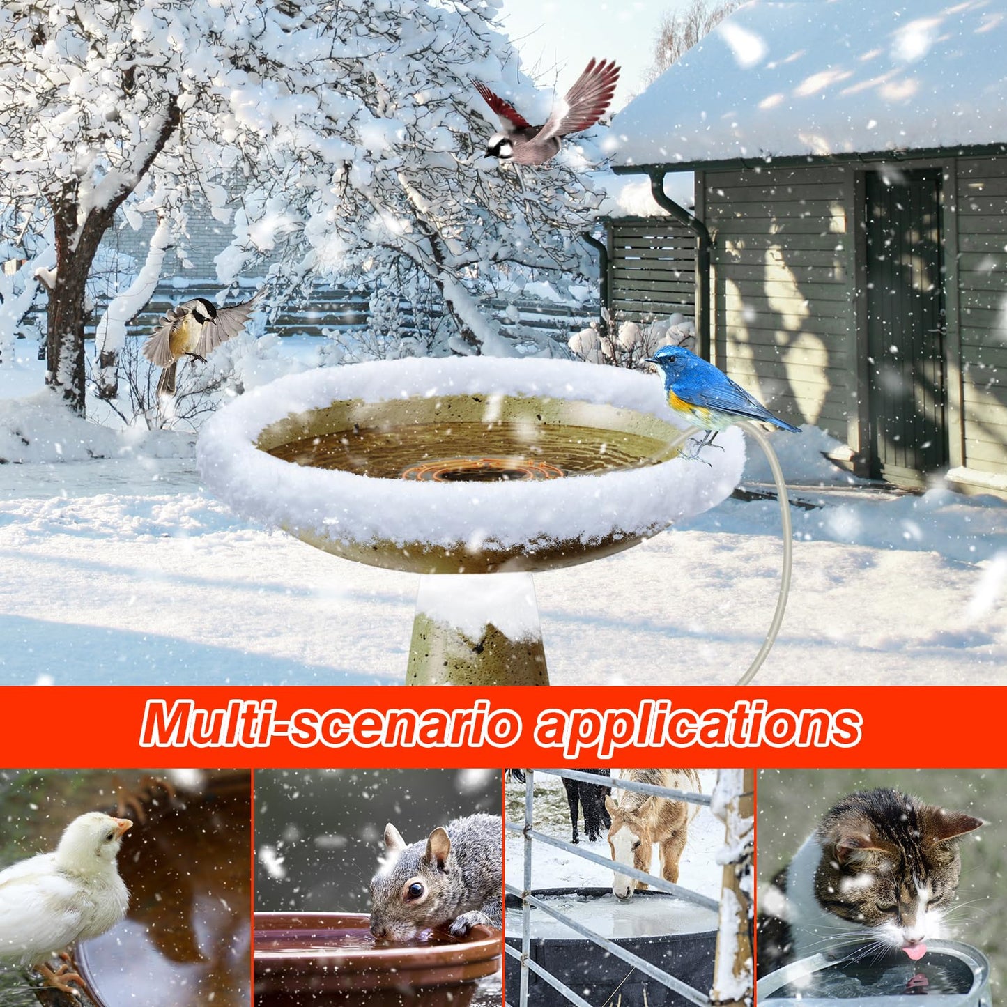 ikuchelife Bird Bath Heater for Outdoors in Winter, Pond De-icer 70W Birdbath Deicer Water Heater,Milky White Water Heater Thermostatically Controlled with Auto Shut Off Function for Garden Lawn